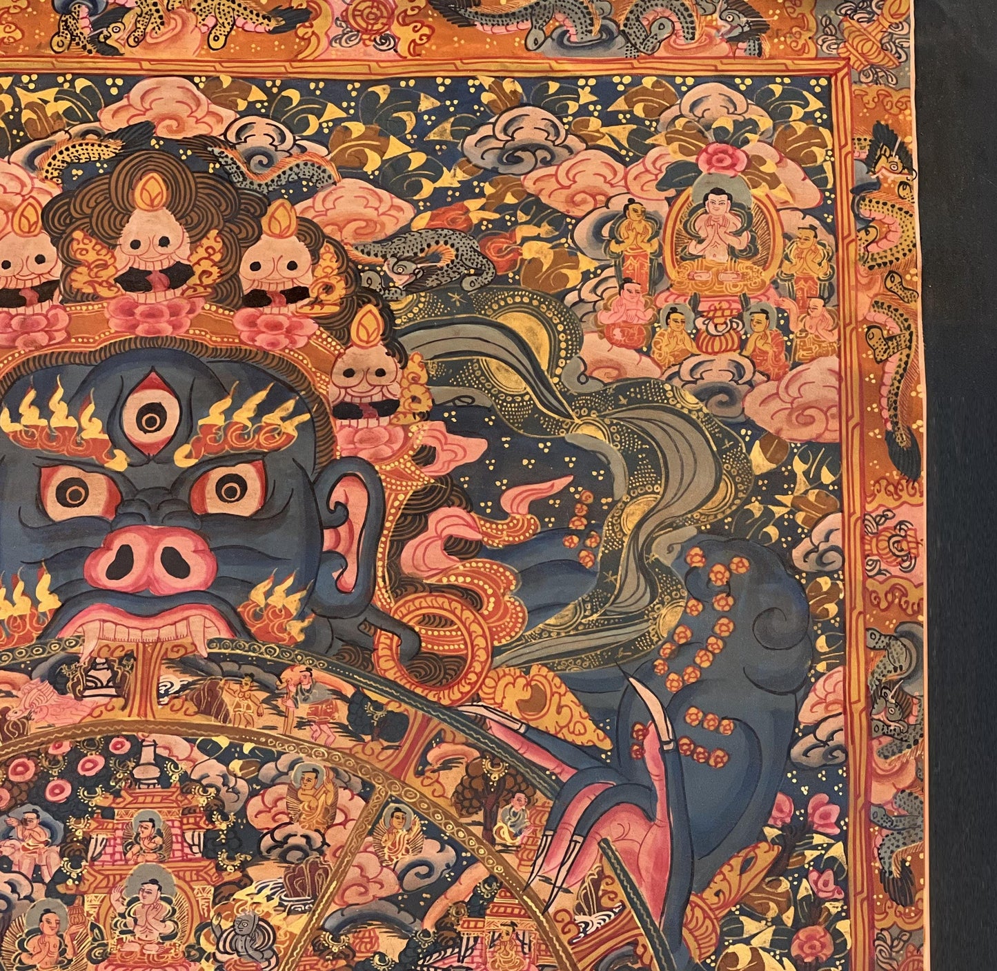 Hand-Painted Wheel of Life Thangka – Oil Varnished Buddhist Art