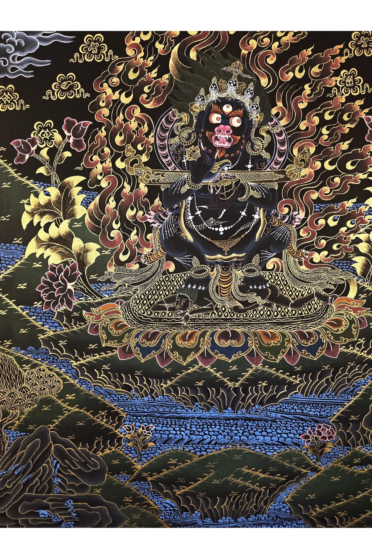 Black Mahakala Thangka | Hand-Painted Wrathful Deity Art, Nepal