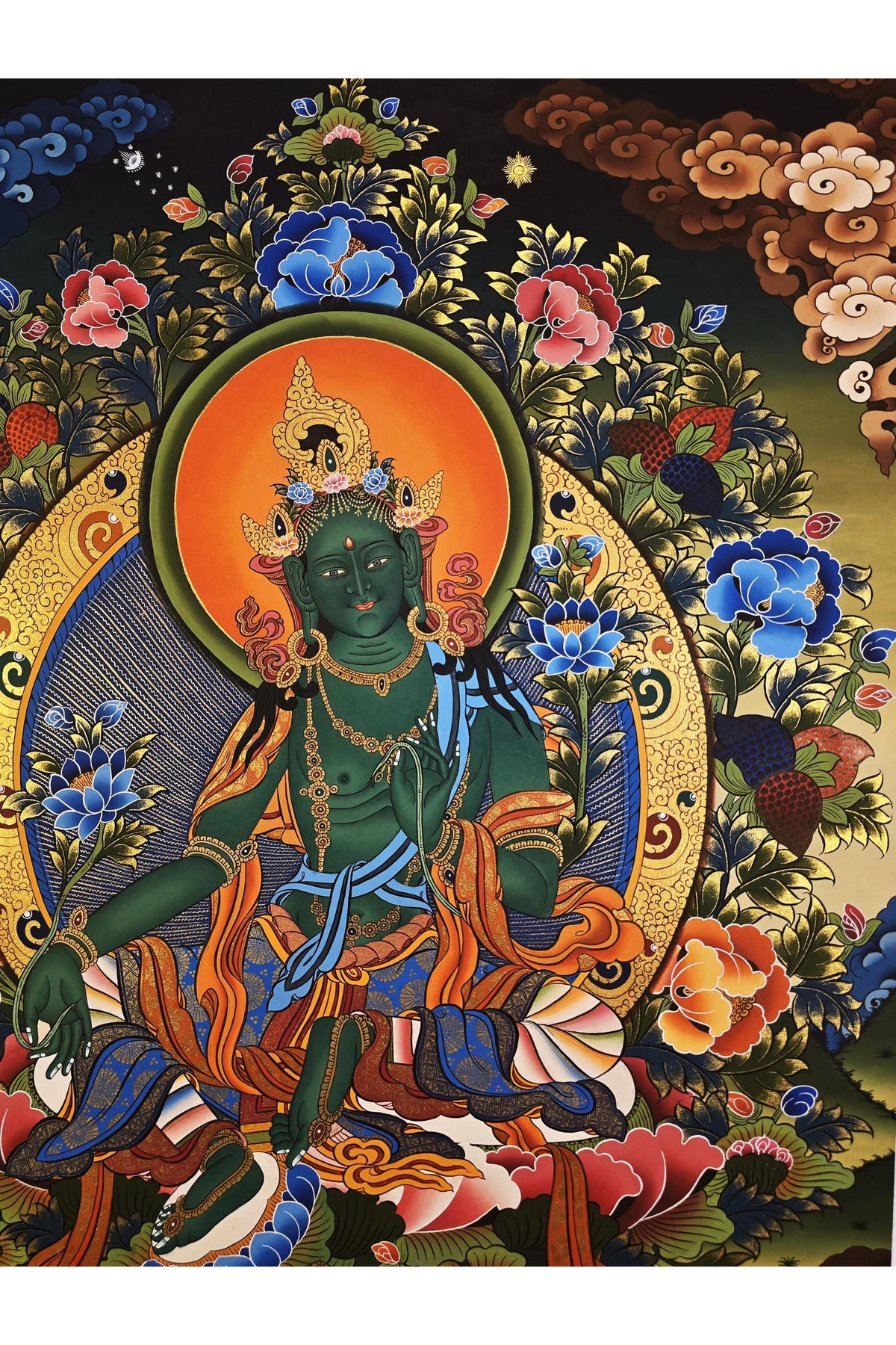 Hand-Painted Green Tara Thangka | Tibetan Healing and Protection Goddess Art