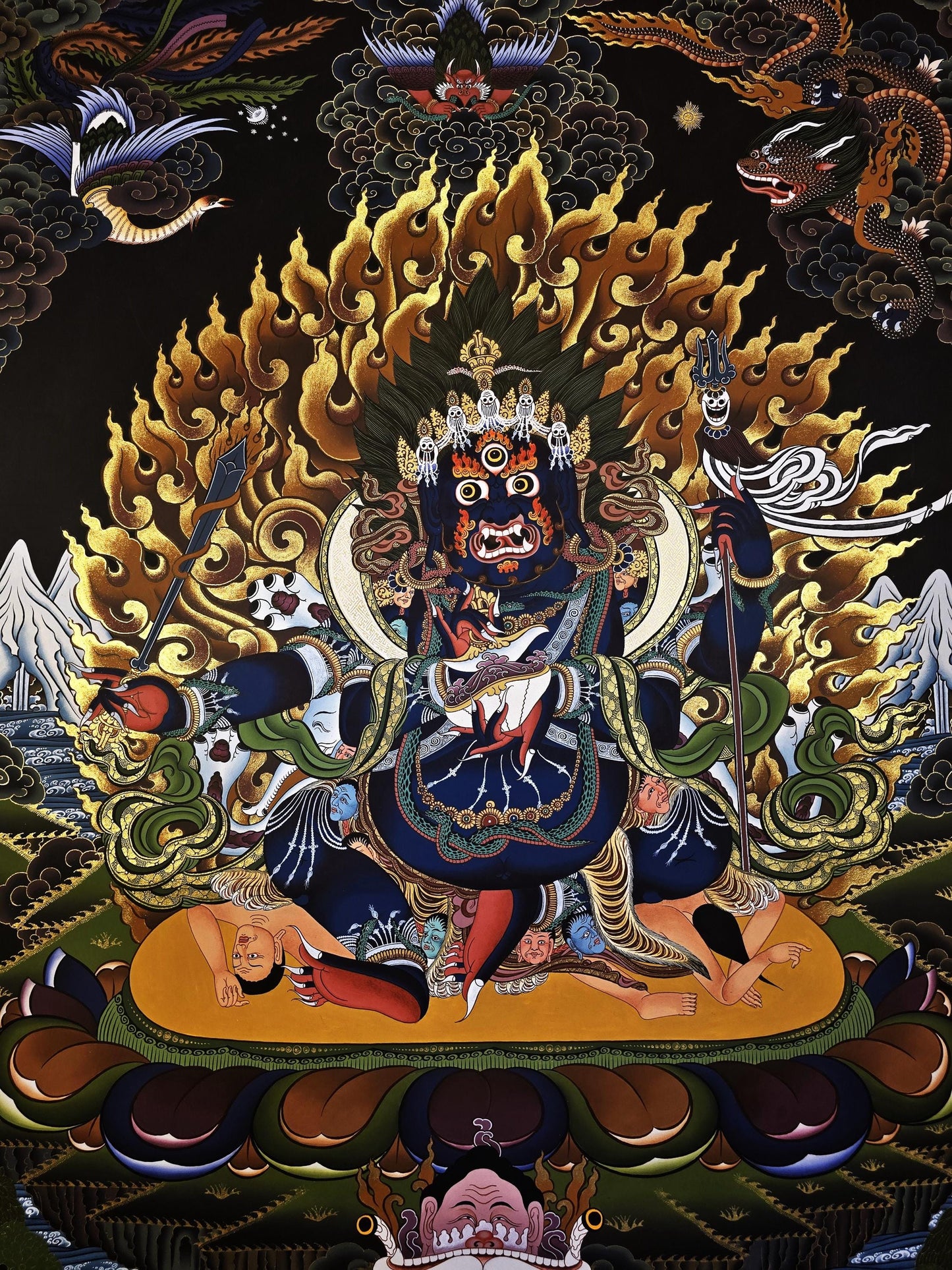 Hand-Painted Mahakala Thangka | Tibetan Buddhist Protector Art