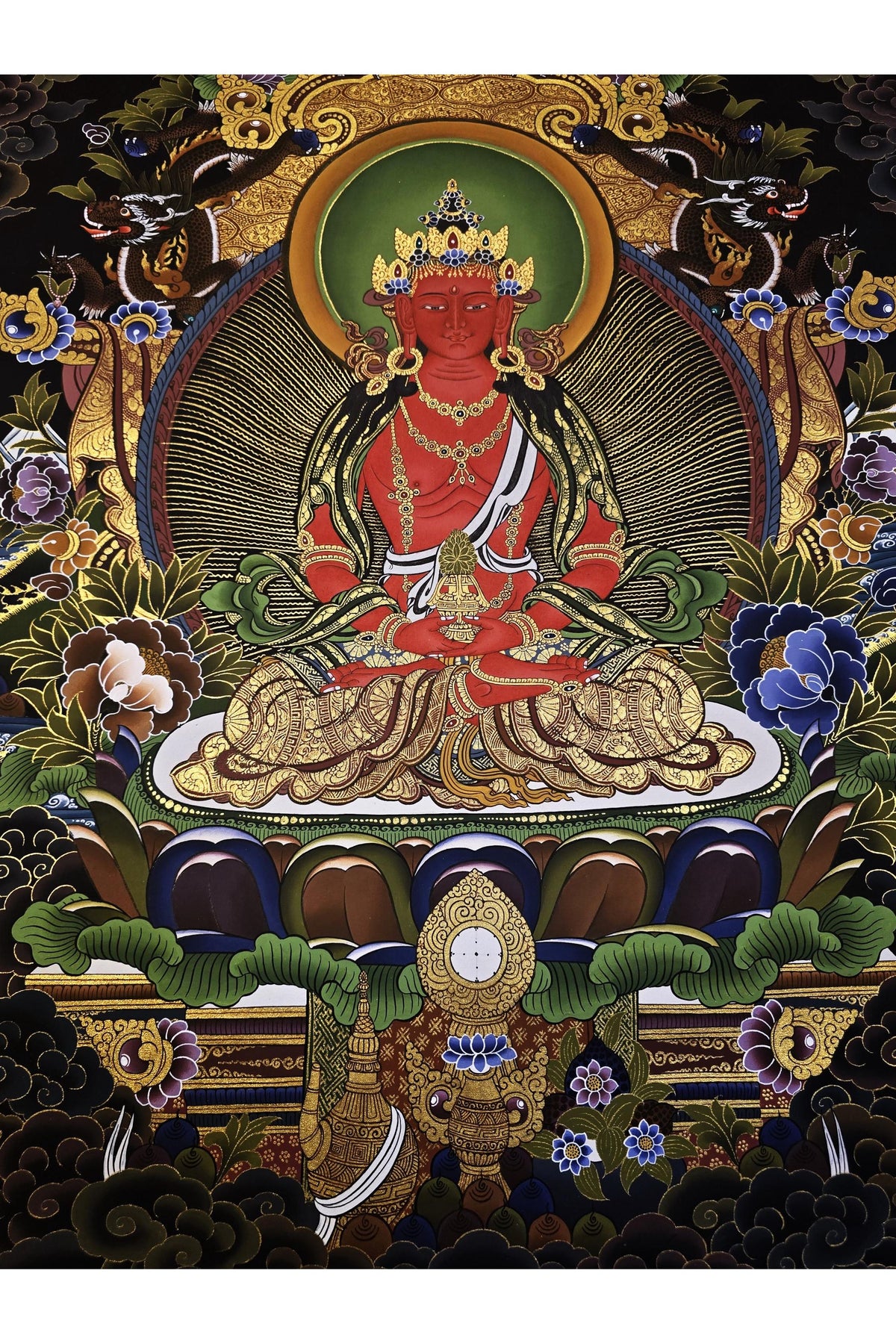 Hand-Painted Amitayus Buddha Thangka | Tibetan Gold Buddhist Art
