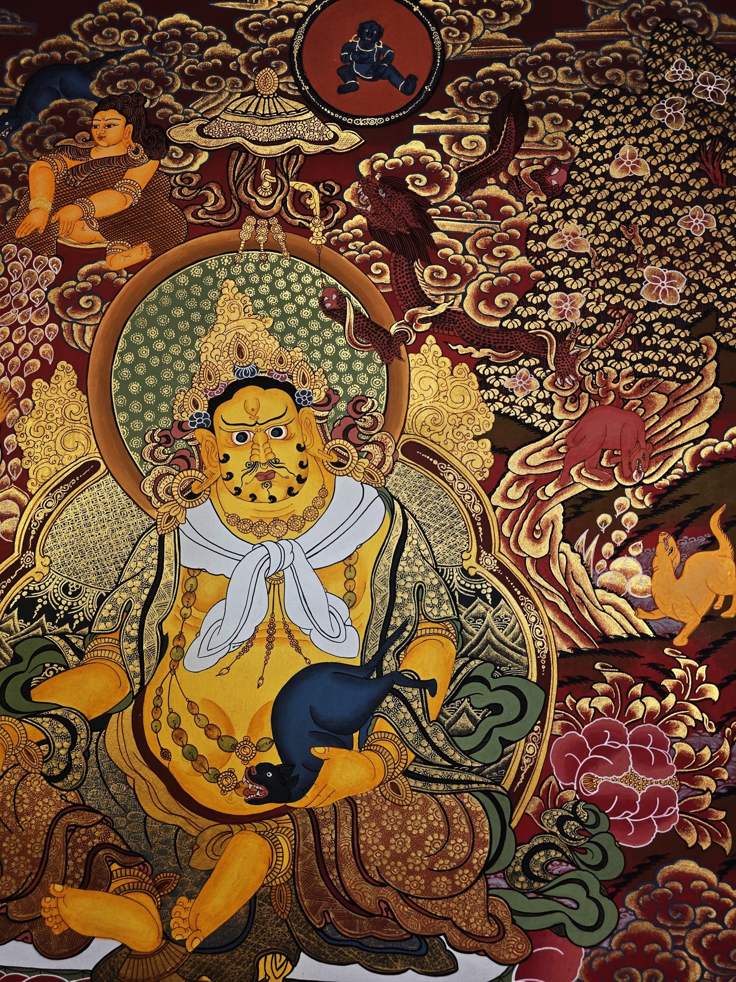 Yellow Jambhala Thangka | Hand-Painted Tibetan God of Wealth Art