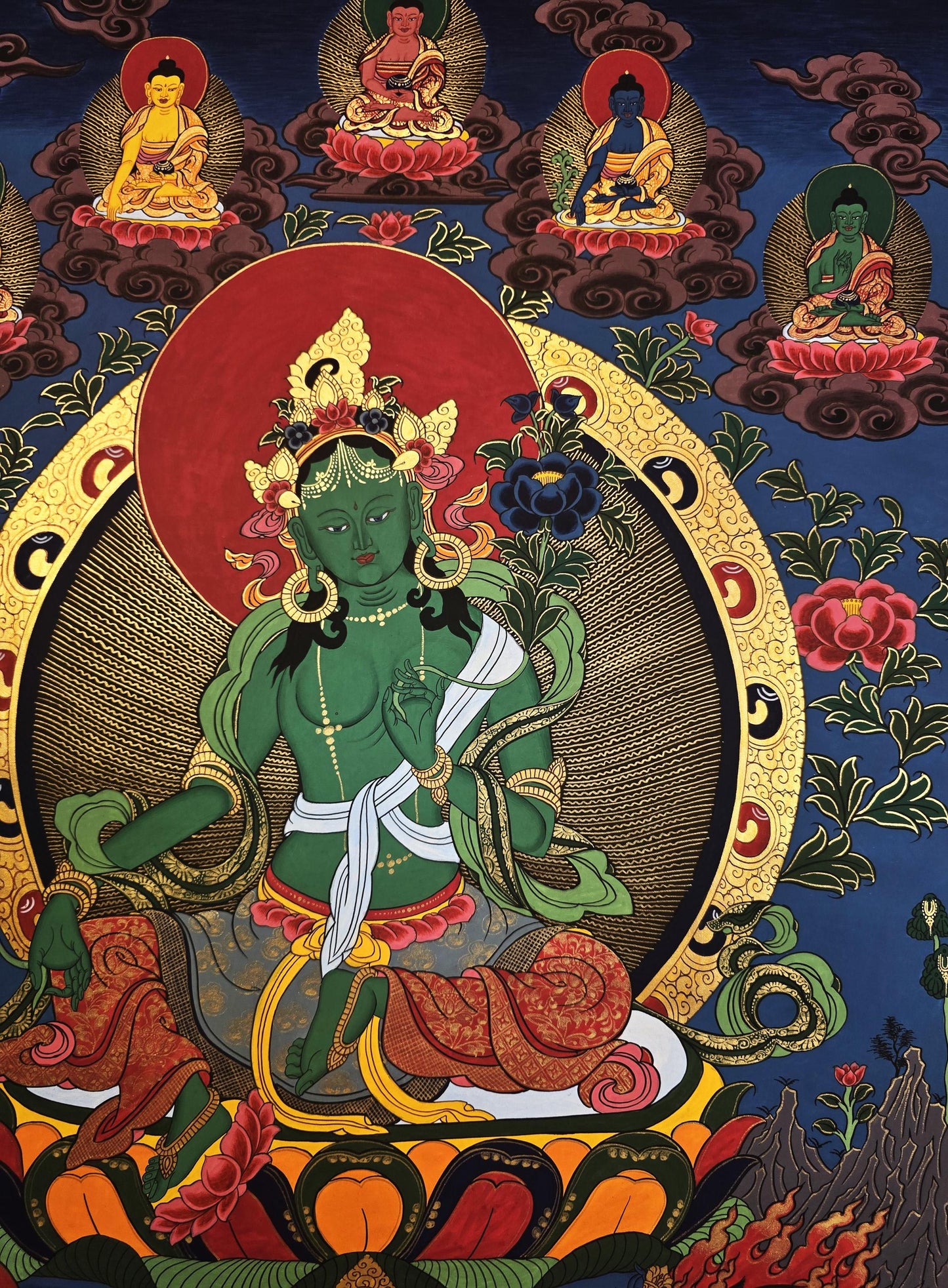 Hand-Painted Green Tara Thangka | Tibetan Buddhist Art, Goddess of Compassion