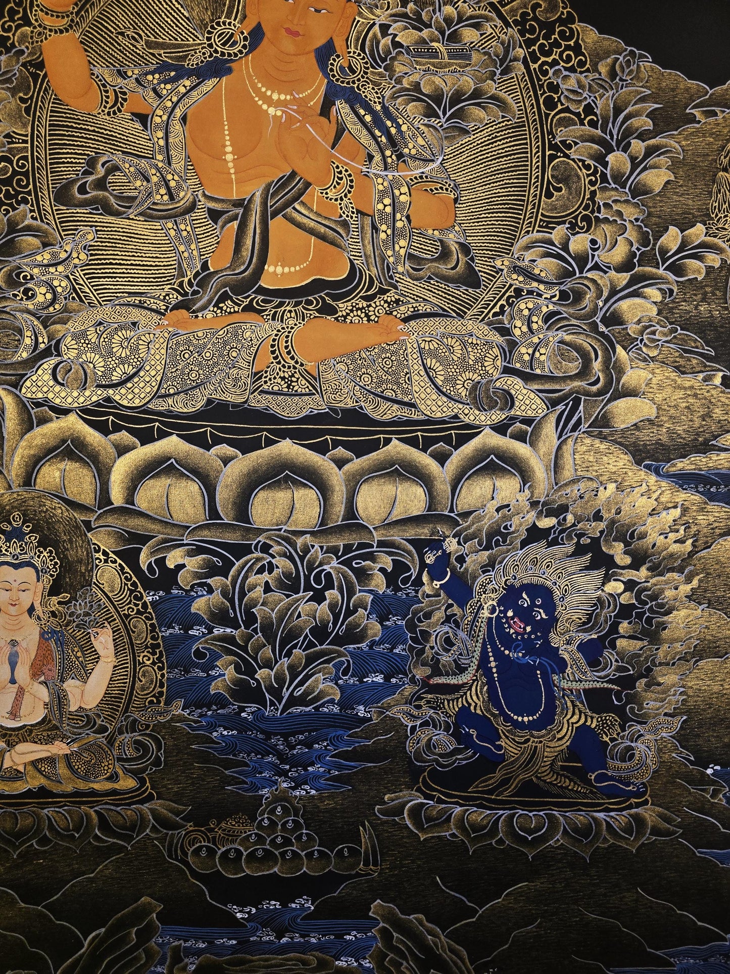 Hand-Painted Manjushri Thangka | 24K Gold Tibetan Buddhist Art
