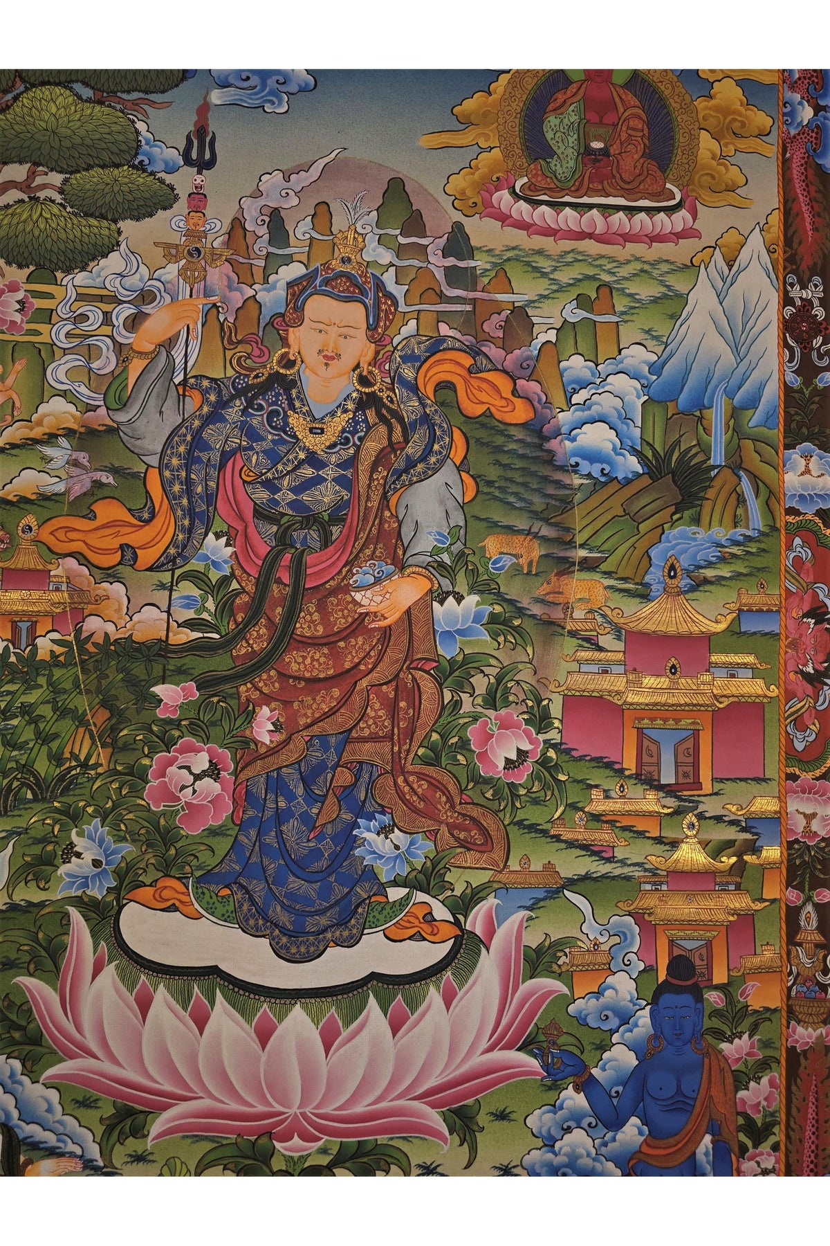 Guru Padmasambhava Zangdok Palri Thangka | Hand-Painted Tibetan Pure Land Art