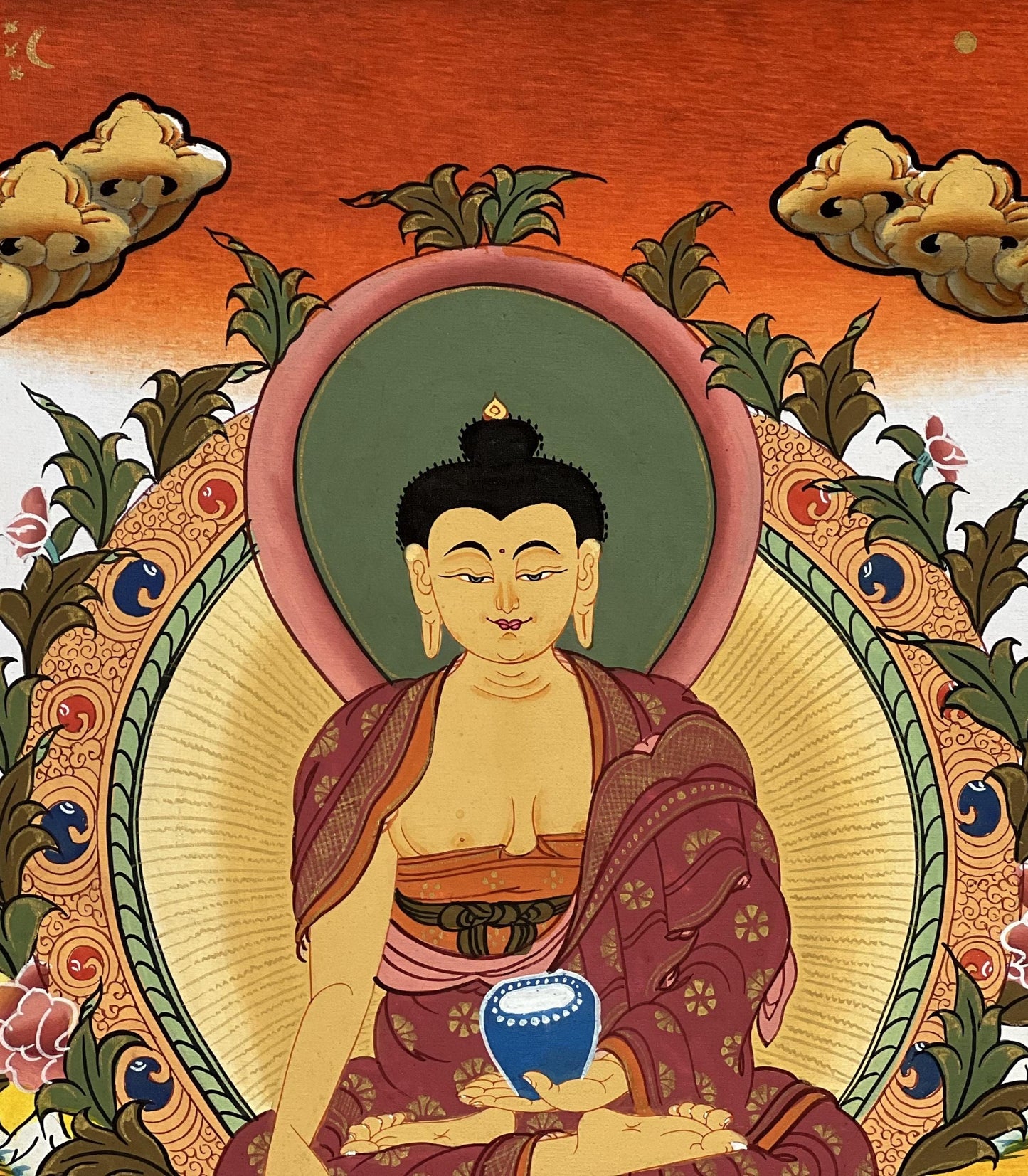 Hand-Painted Shakyamuni Buddha Thangka | Tibetan Silk Brocade Art