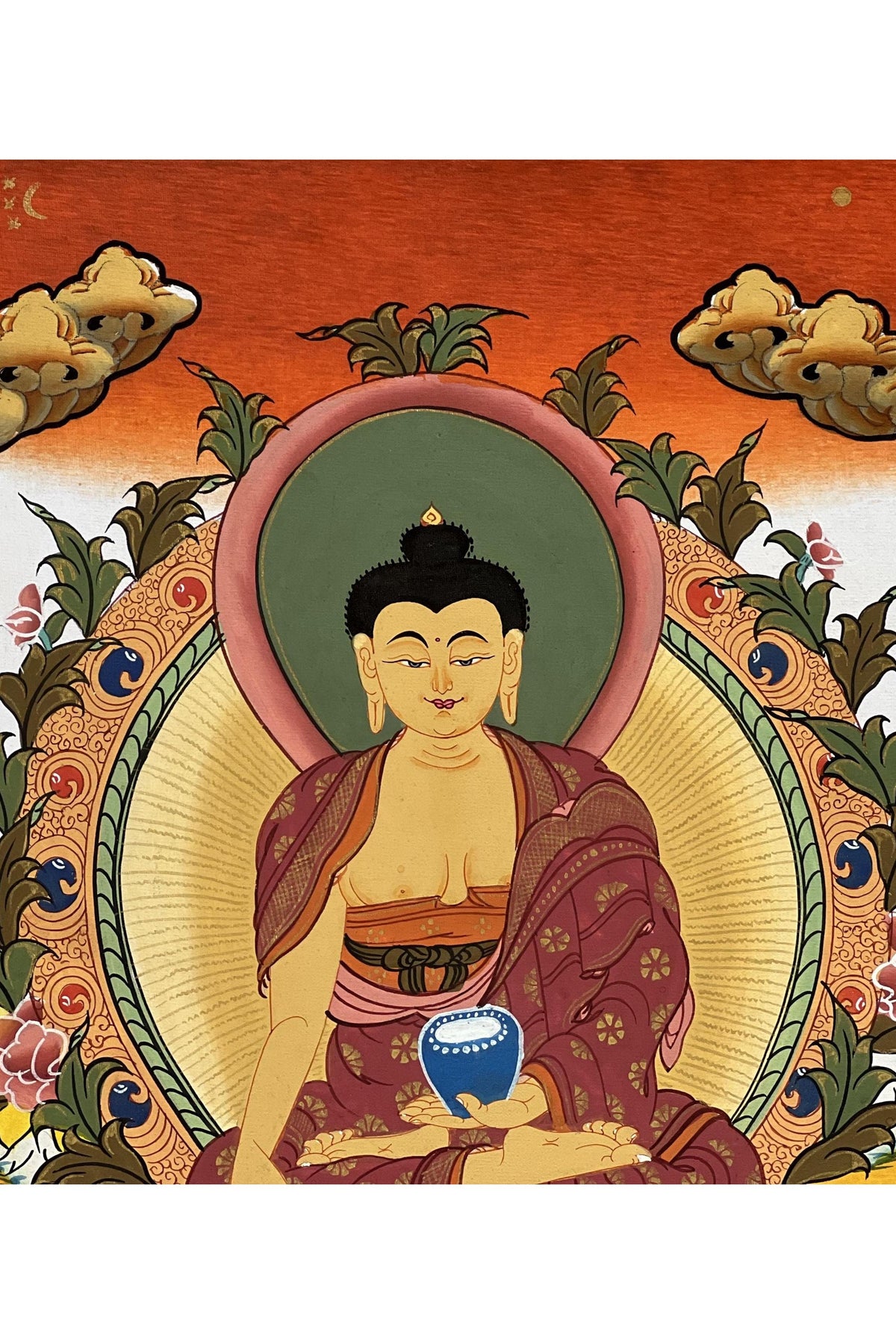 Hand-Painted Shakyamuni Buddha Thangka | Tibetan Silk Brocade Art