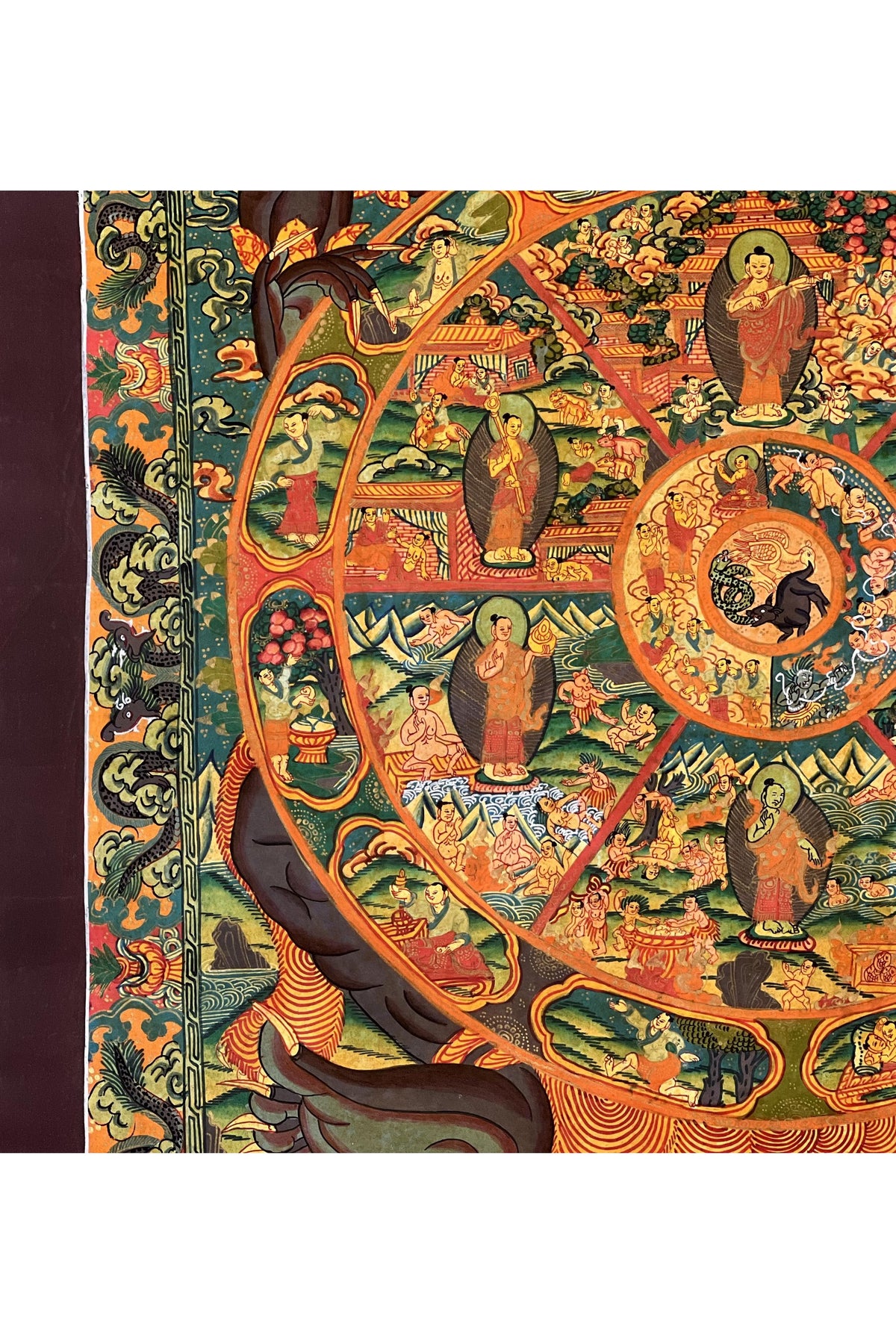 Hand-Painted Wheel of Life Mandala Tibetan Thangka | Buddhist Samsara Art
