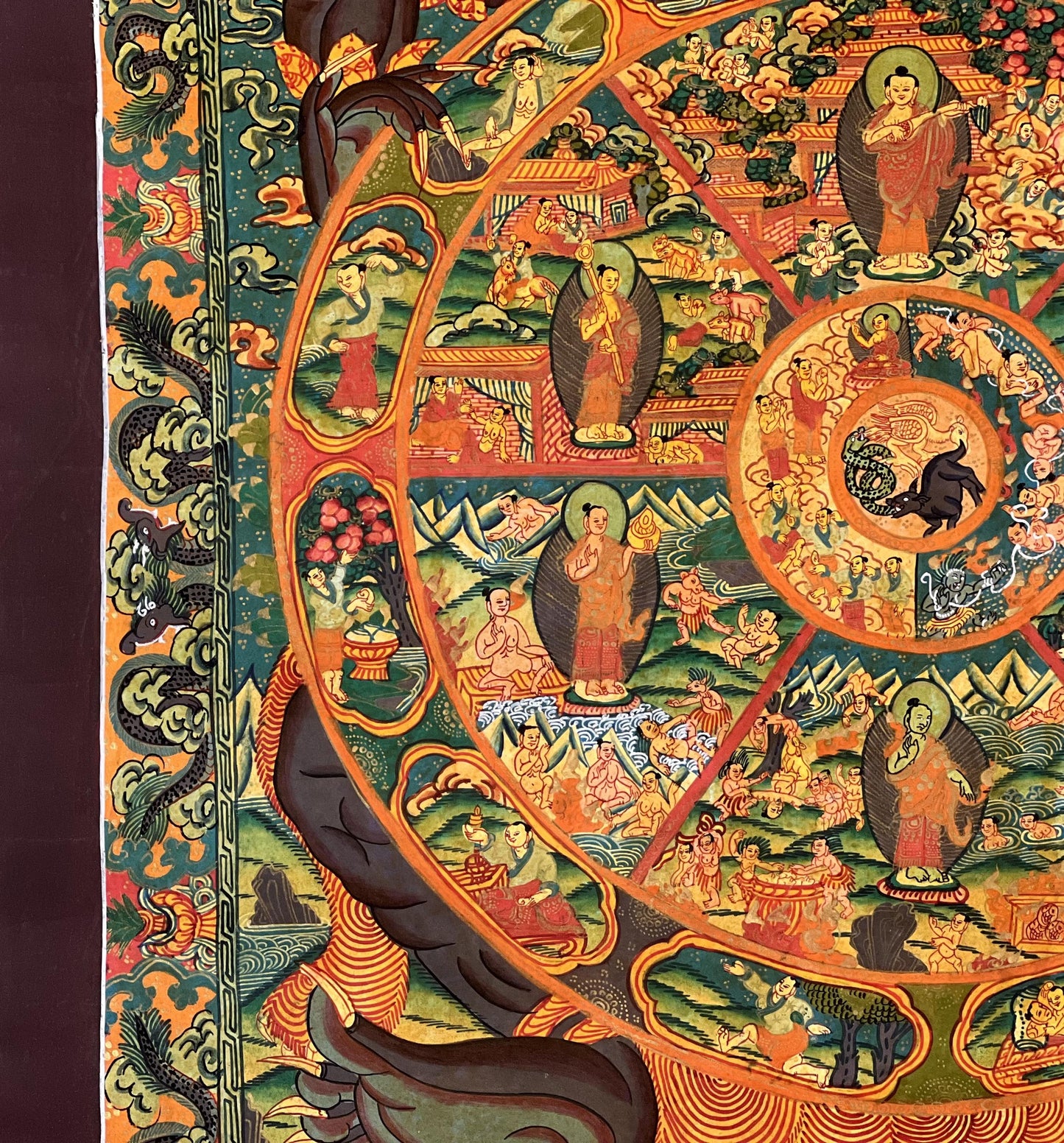 Hand-Painted Wheel of Life Mandala Tibetan Thangka | Buddhist Samsara Art