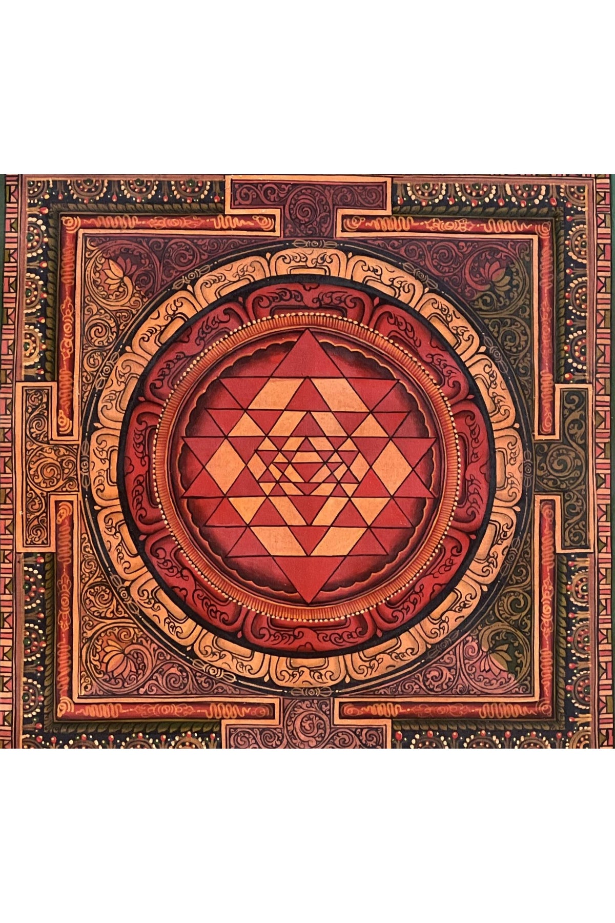 Hand-Painted Shri Yantra Mandala Thangka - Sacred Geometry Art