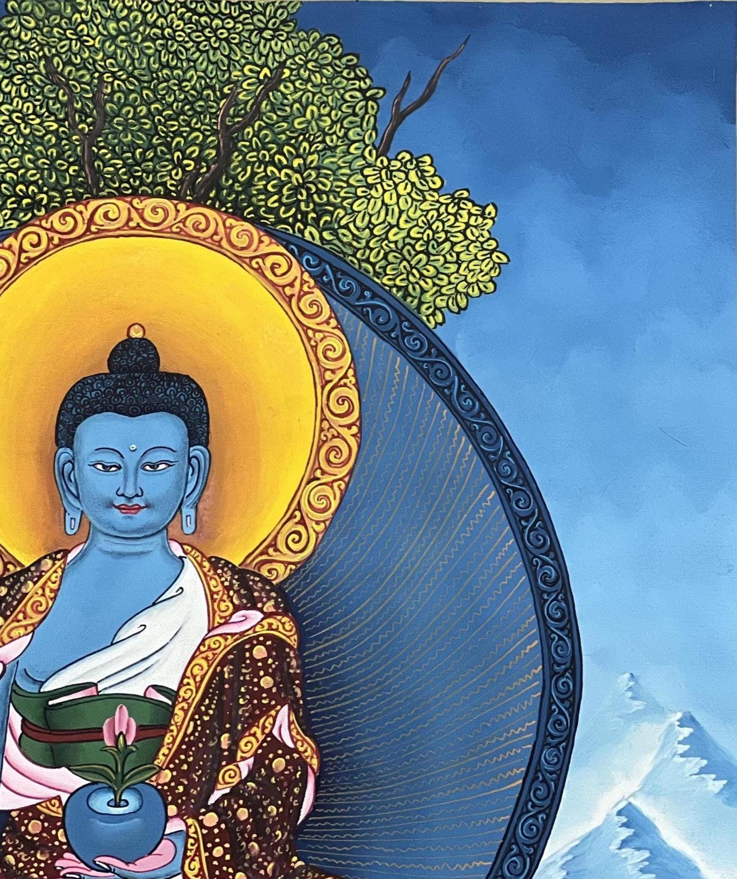 Bhaisajyaguru Medicine Buddha Paubha | Healing Thangka Art | Hand-Painted Nepal Buddhist Masterpiece