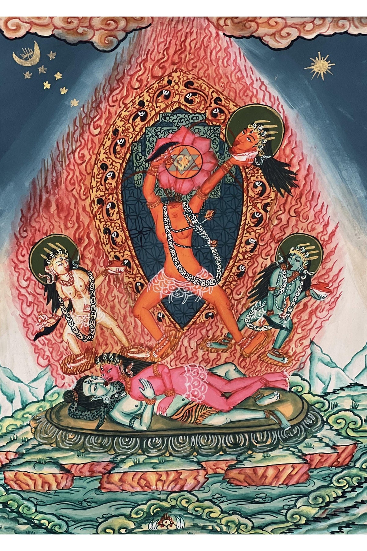 Hand Painted Chhinnamasta Thangka Painting | Hindu Mahavidya Goddess Art | Tibetan Buddhist Tantric Wall Art