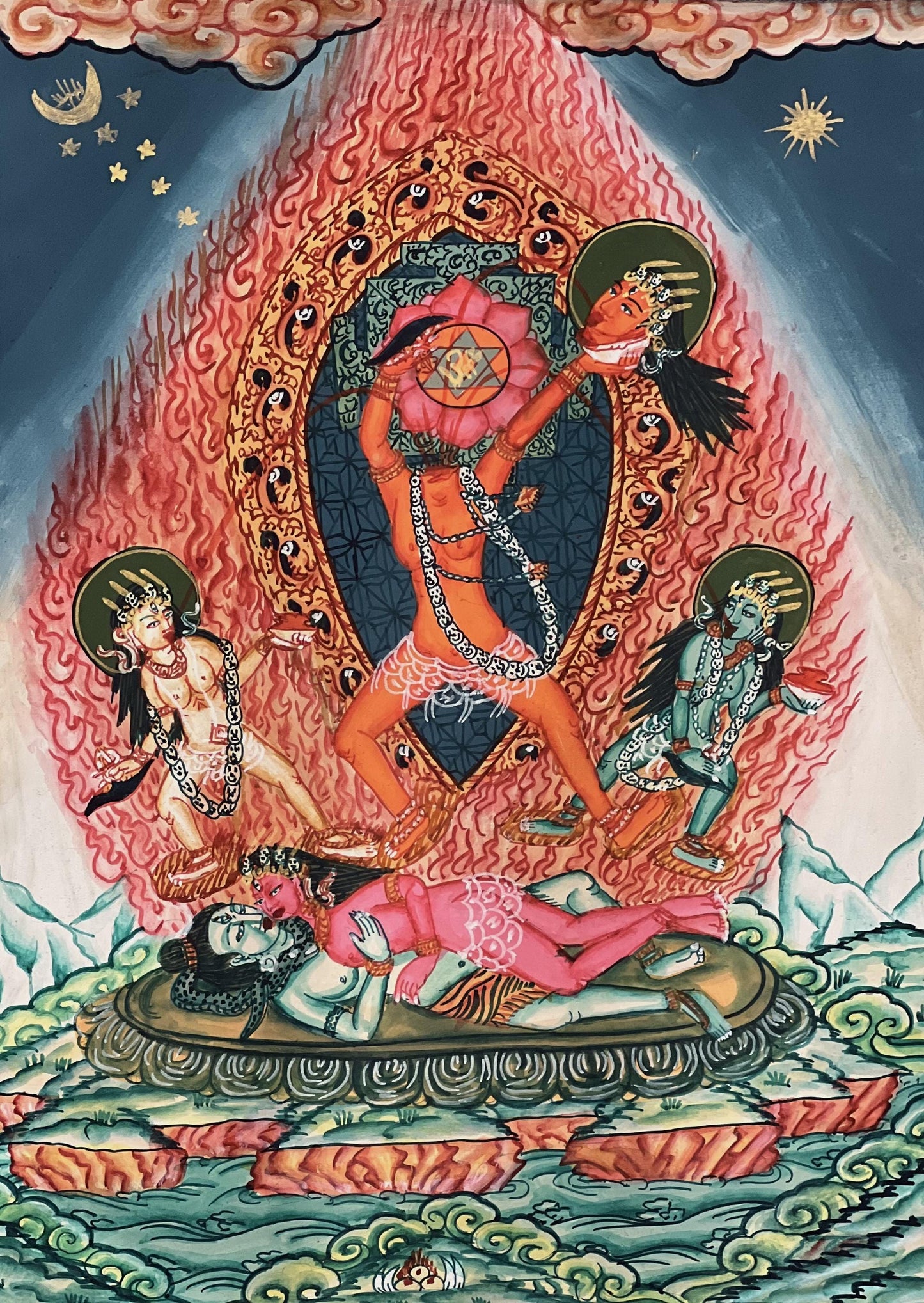 Hand Painted Chhinnamasta Thangka Painting | Hindu Mahavidya Goddess Art | Tibetan Buddhist Tantric Wall Art