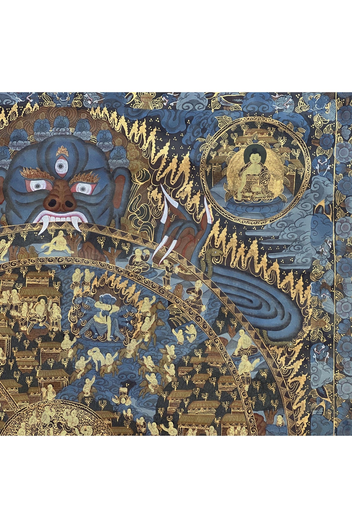 Large Wheel of Life Thangka Painting | Hand-Painted Bhavacakra Samsara Mandala Art