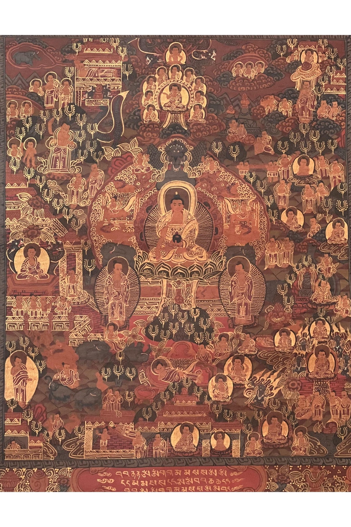 Hand-Painted Buddha Life Mandala Tibetan Thangka Painting - Semi-Old Oil-Varnished Meditation Art