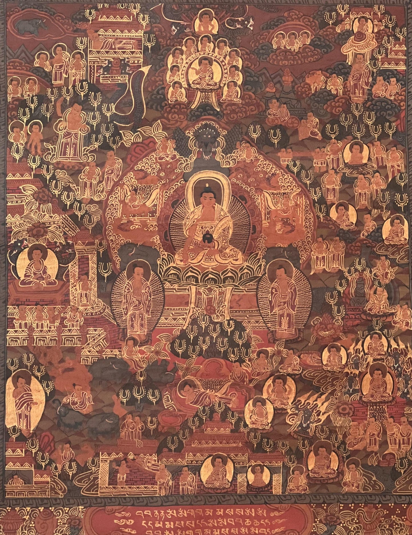 Hand-Painted Buddha Life Mandala Tibetan Thangka Painting - Semi-Old Oil-Varnished Meditation Art