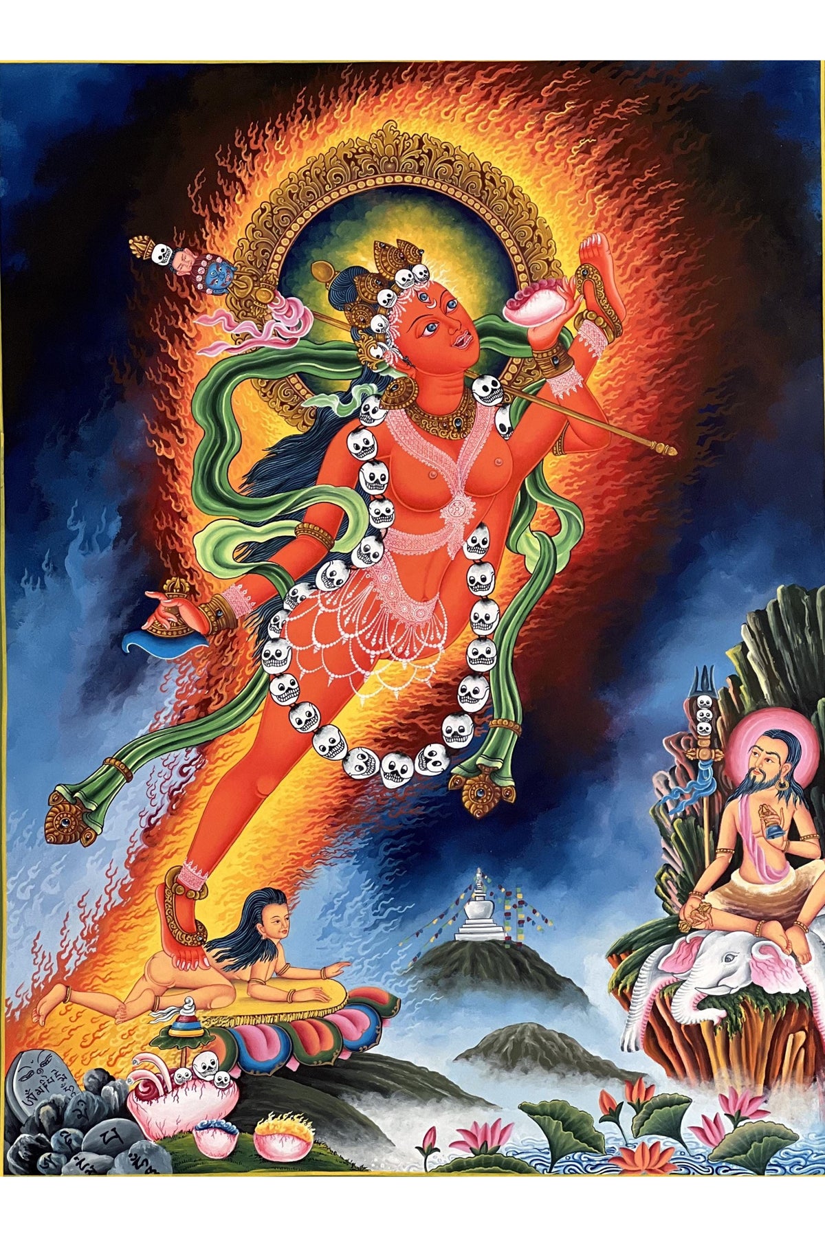Akash Yogini Newari Paubha Thangka | Vidyadhari – The Knowledge Holder | Hand-Painted Masterpiece Art