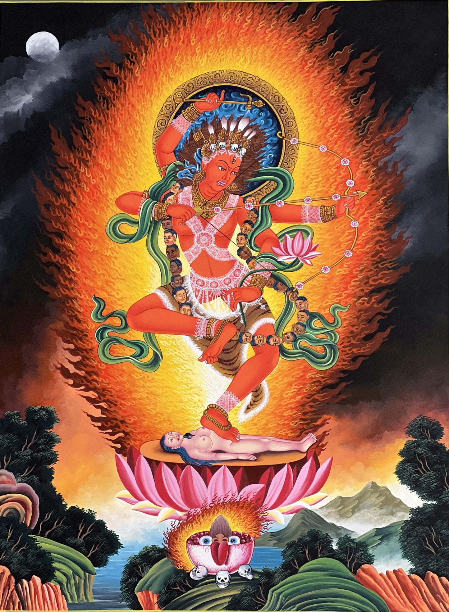 Kurukulla Newari Paubha Masterpiece | Red Dakini | Hand-Painted Tibetan Thangka Art