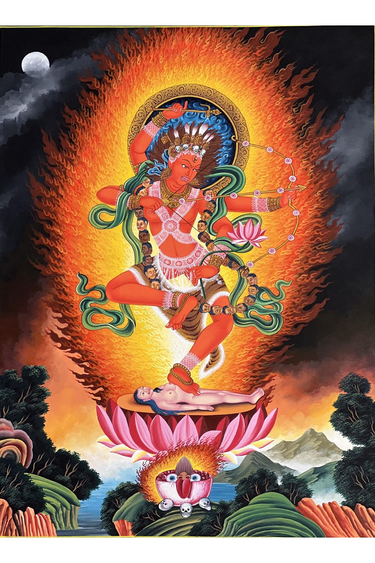 Kurukulla Newari Paubha Masterpiece | Red Dakini | Hand-Painted Tibetan Thangka Art