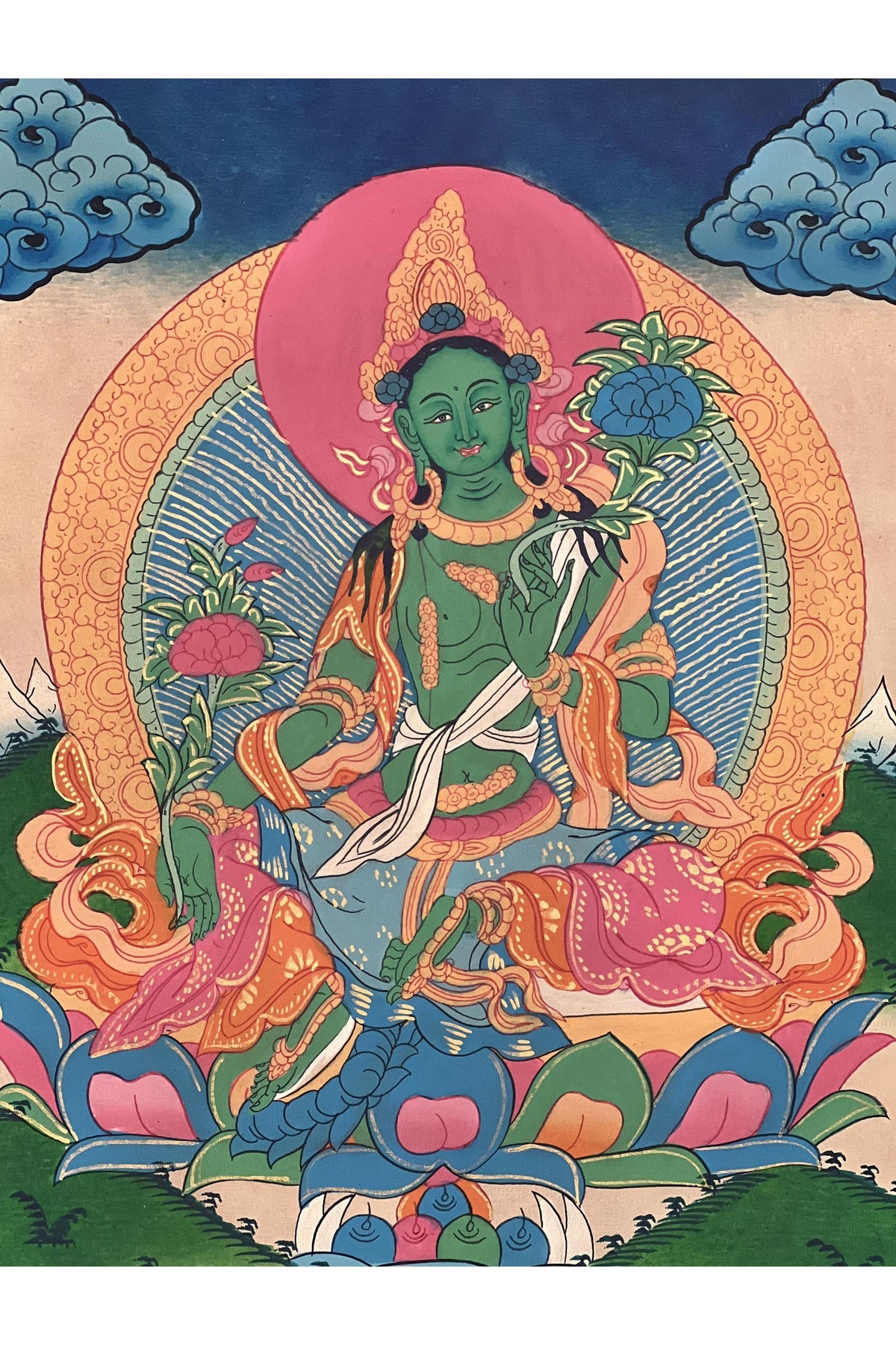 Green Tara Tibetan Thangka | Hand-Painted Buddhist Goddess Art
