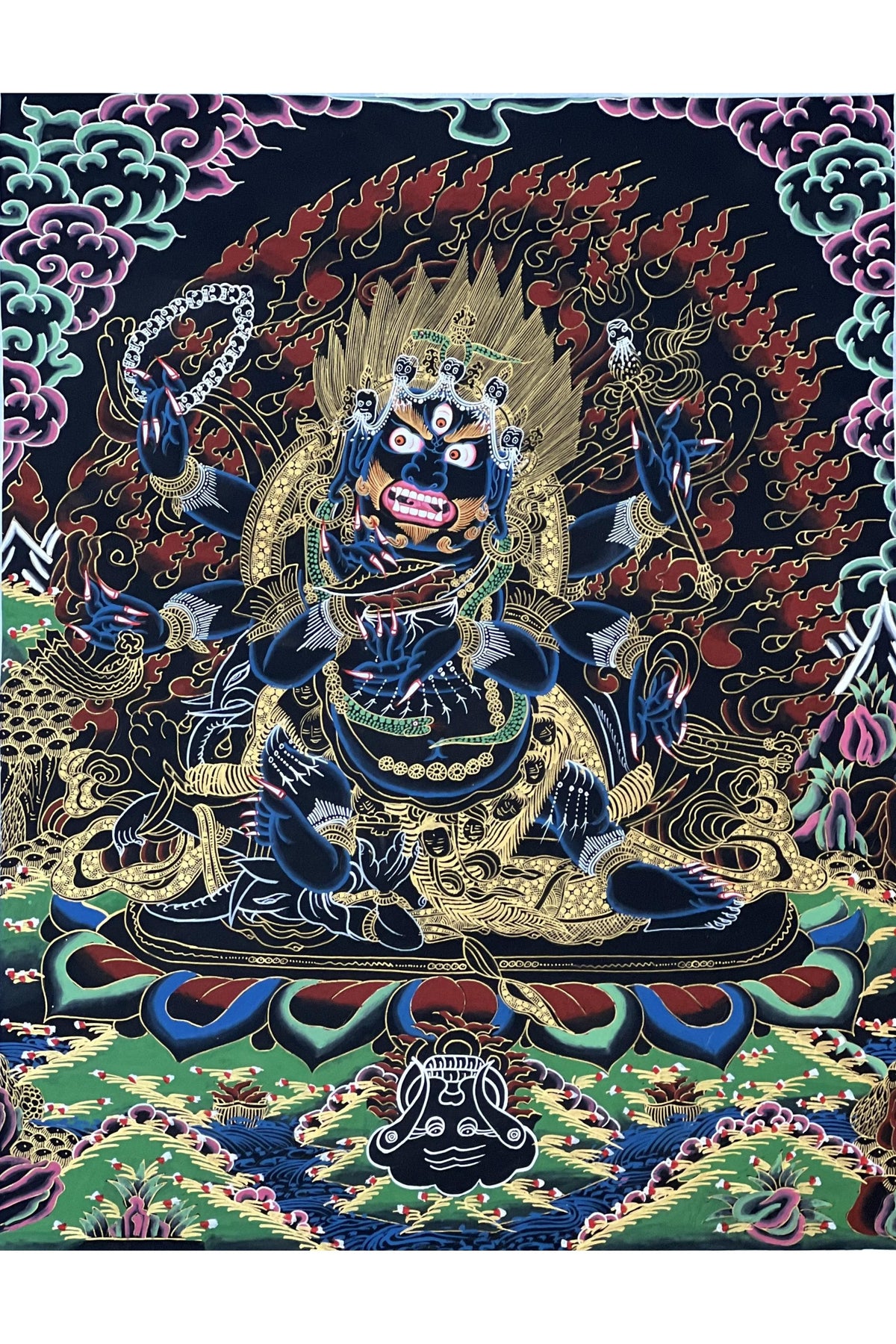 Black Mahakala Thangka • Hand-Painted Tibetan Buddhist Protector Art
