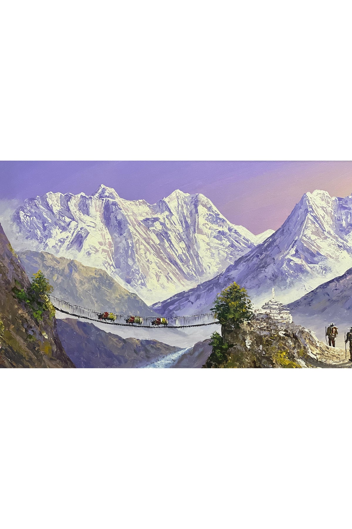 Himalayan Mountain Landscape Acrylic Painting | Everest Trek Scene | Tengboche Canvas Art