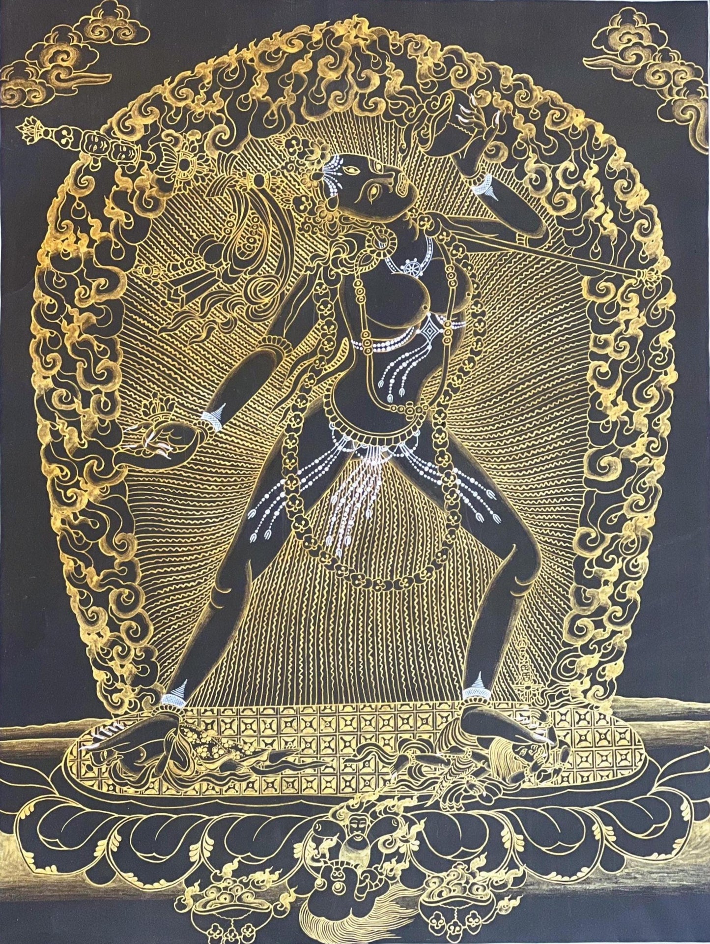 Vajrayogini Black and Gold Thangka Painting | Hand-Painted Masterpiece Tibetan Buddhist Art