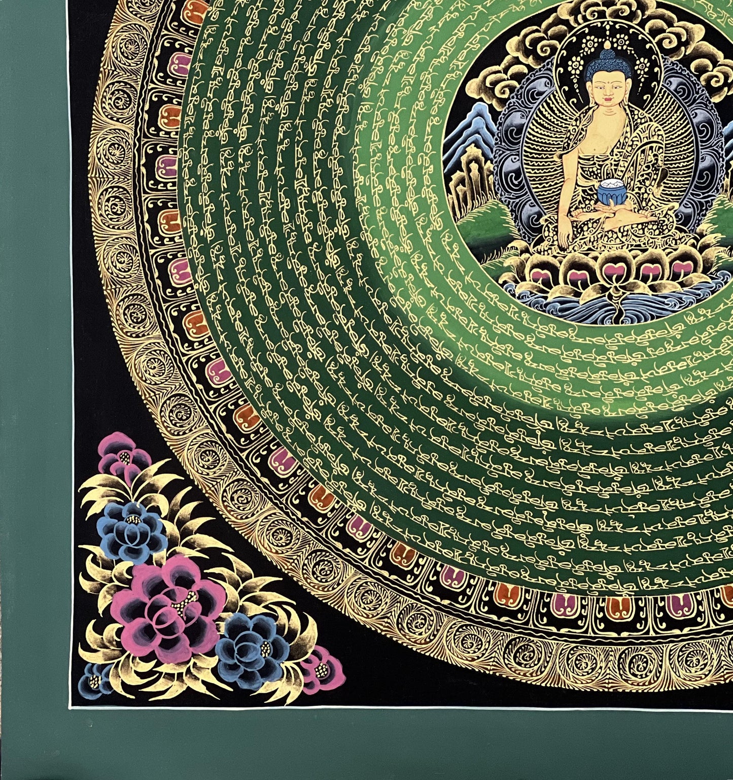 Shakyamuni Buddha Mantra Mandala Tibetan Thangka Painting Hand Painted Meditation Art