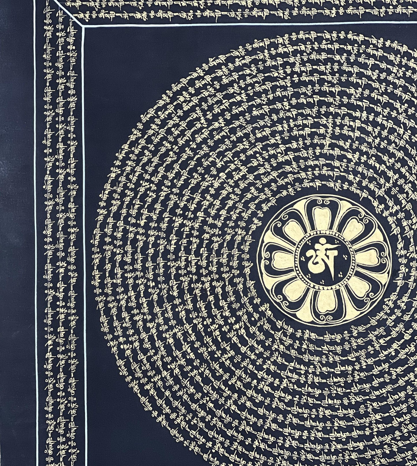 Handmade Om Mantra Mandala Thangka Painting | Tibetan Meditation Art