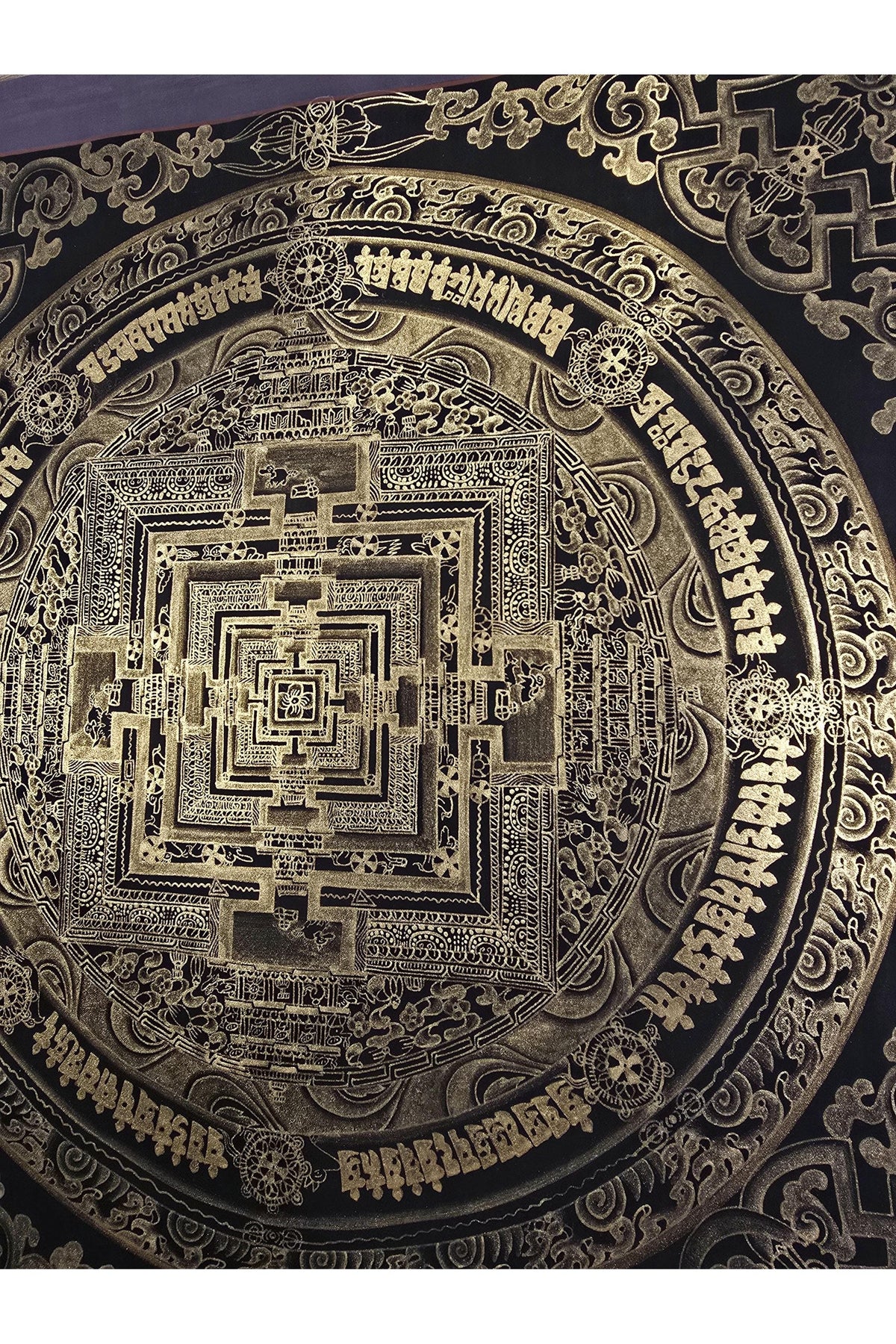 Black and Gold Kalachakra Mandala – Wheel of Time Tibetan Thangka Painting