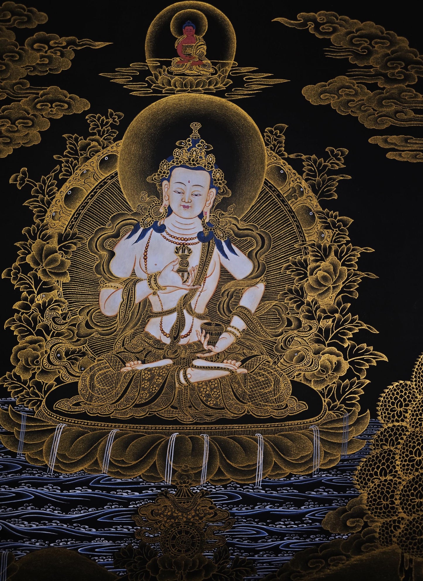 Vajrasattva 24K Gold Tibetan Thangka Painting – Purification Buddha Sacred Buddhist Art