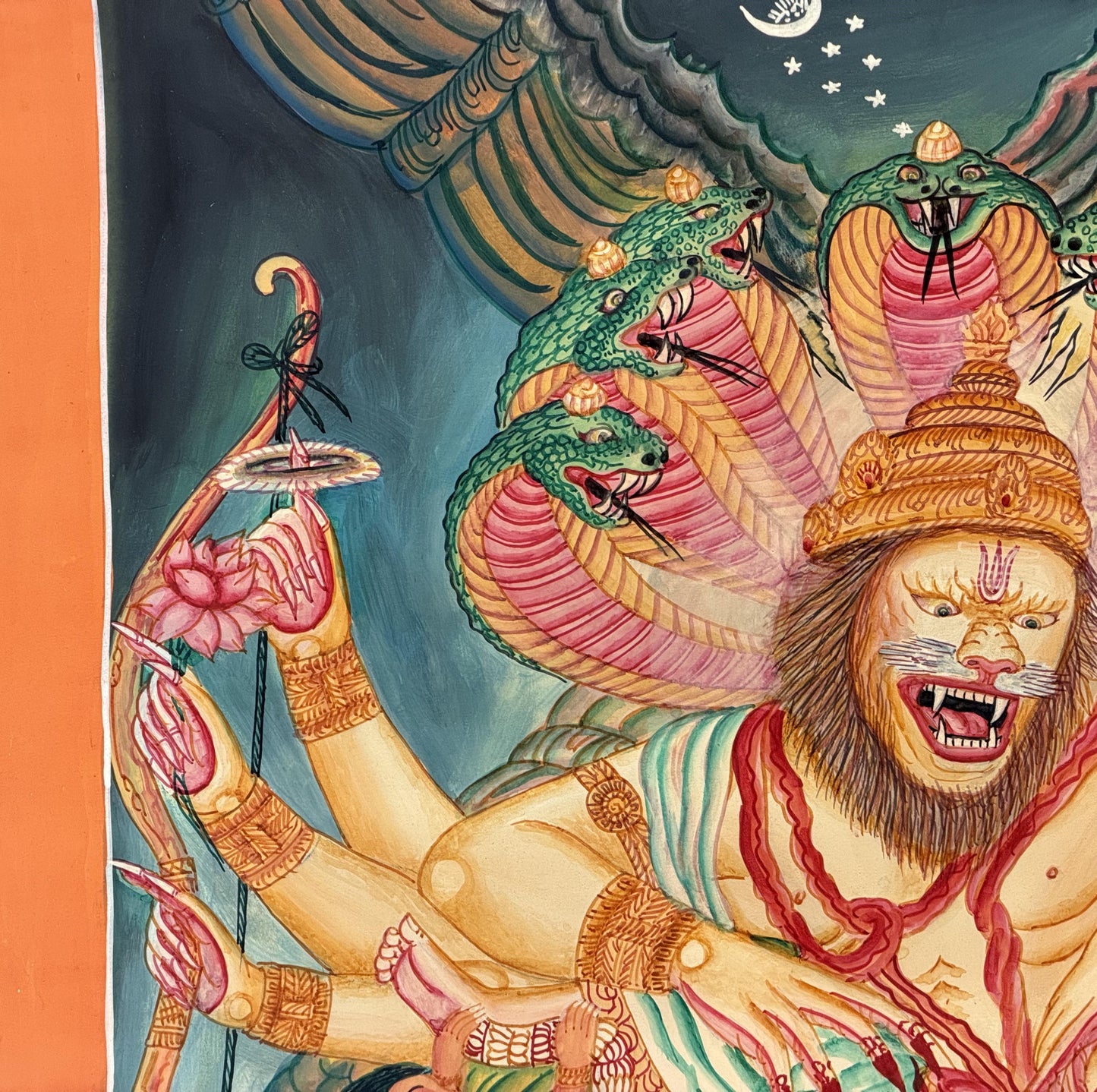 Narasimha Thangka Painting | Fierce Avatar of Vishnu | Hand-Painted Hindu Art | Protection and Power