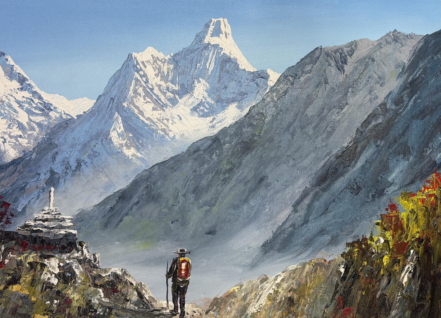 Himalayan Landscape Acrylic Painting | Everest Trek Scene from Tengboche | Mountain Art on Canvas