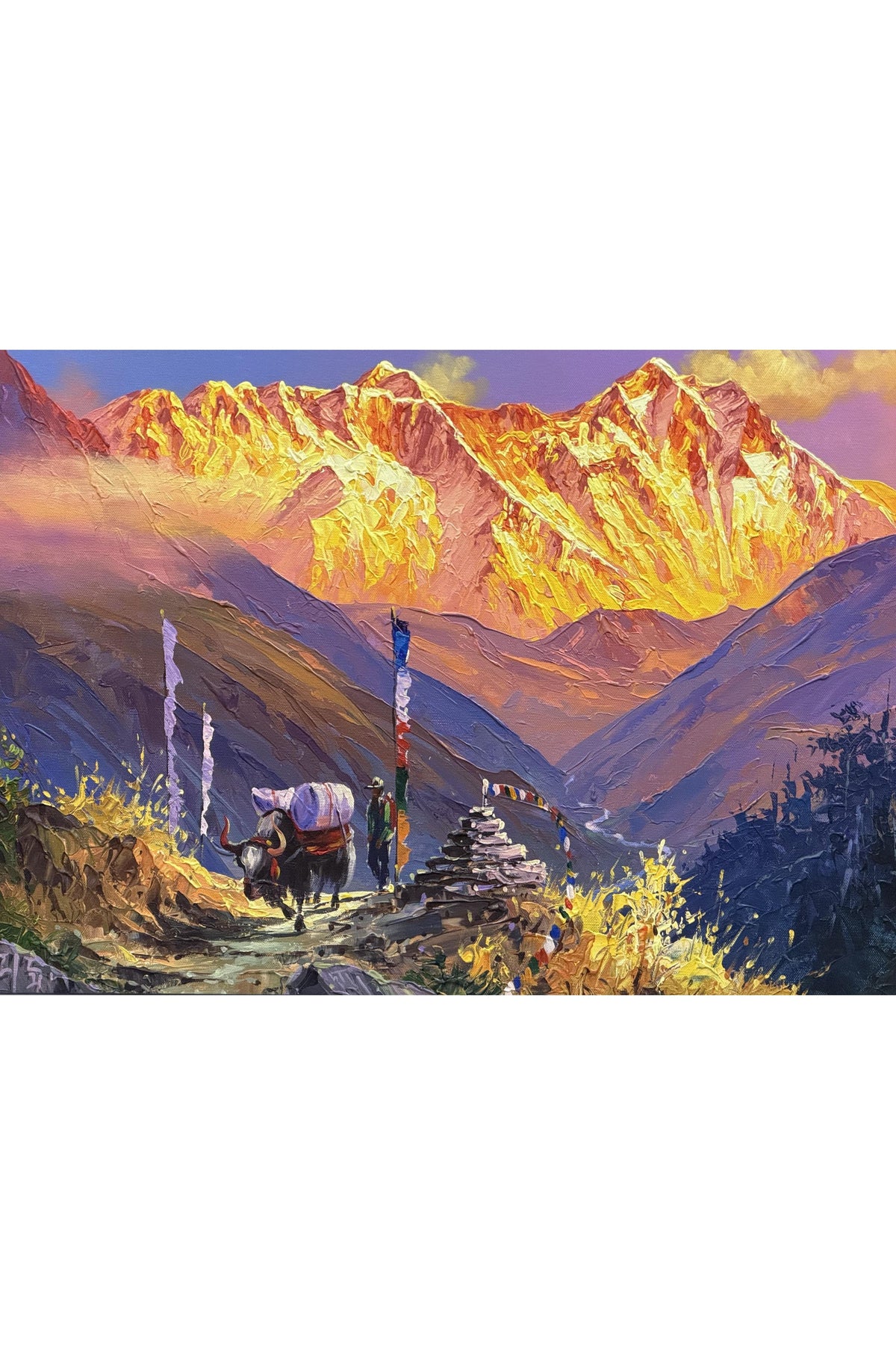 Sunrise View of Mount Everest from Tengboche | Himalayan Mountain Art | Acrylic Painting on Canvas