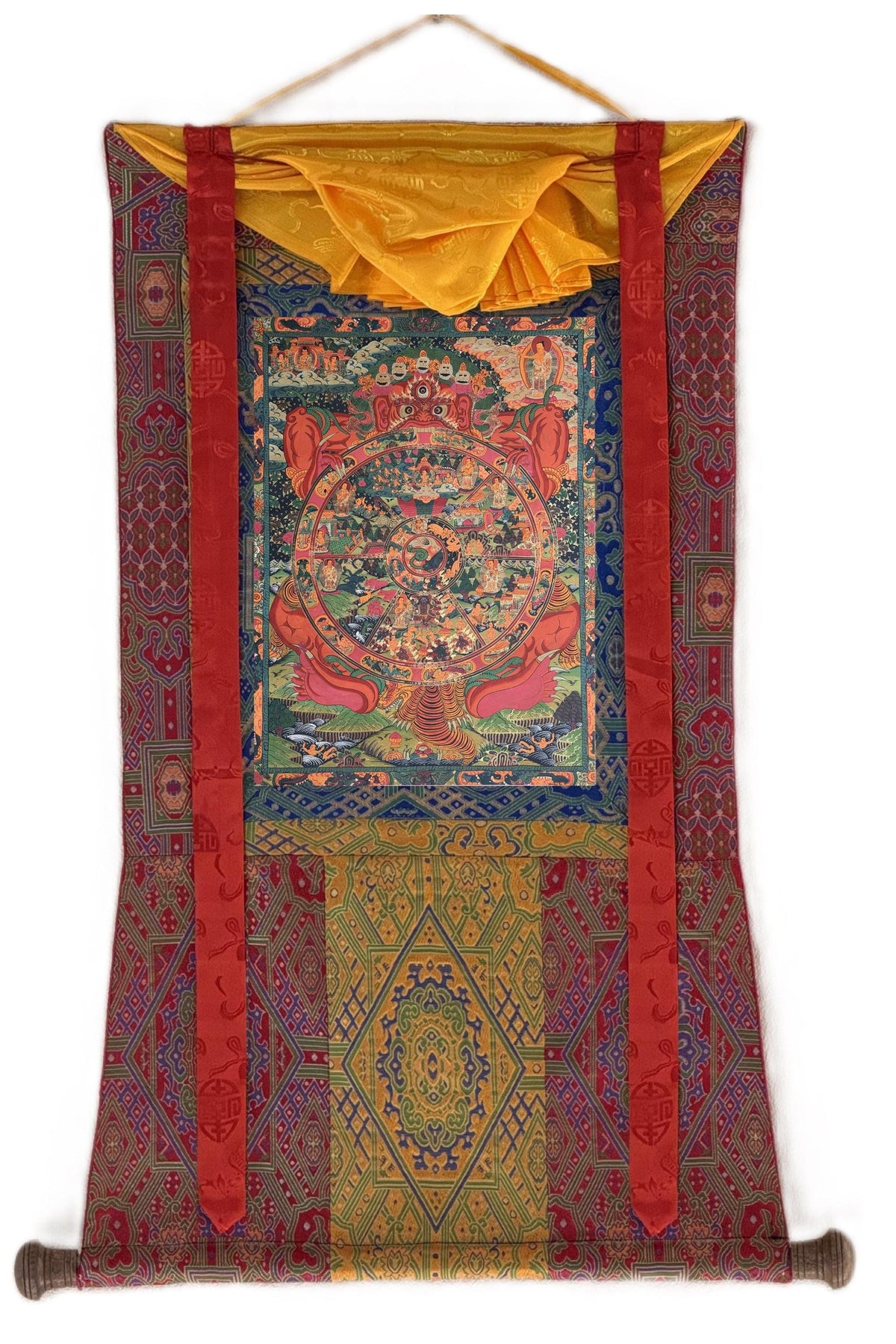 Hand-Painted Wheel of Life Thangka Painting: Tibetan Buddhist Mandala Art