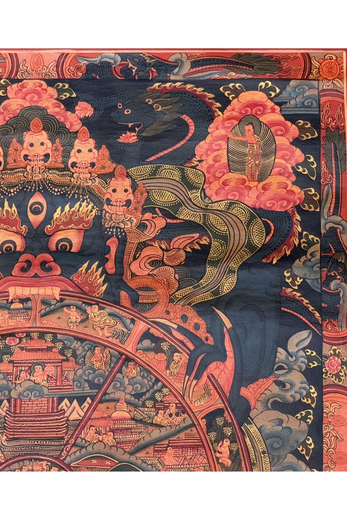 Hand-Painted Wheel of Life Thangka Painting - Bhavachakra Samsara Mandala Oil Varnished Tibetan Art