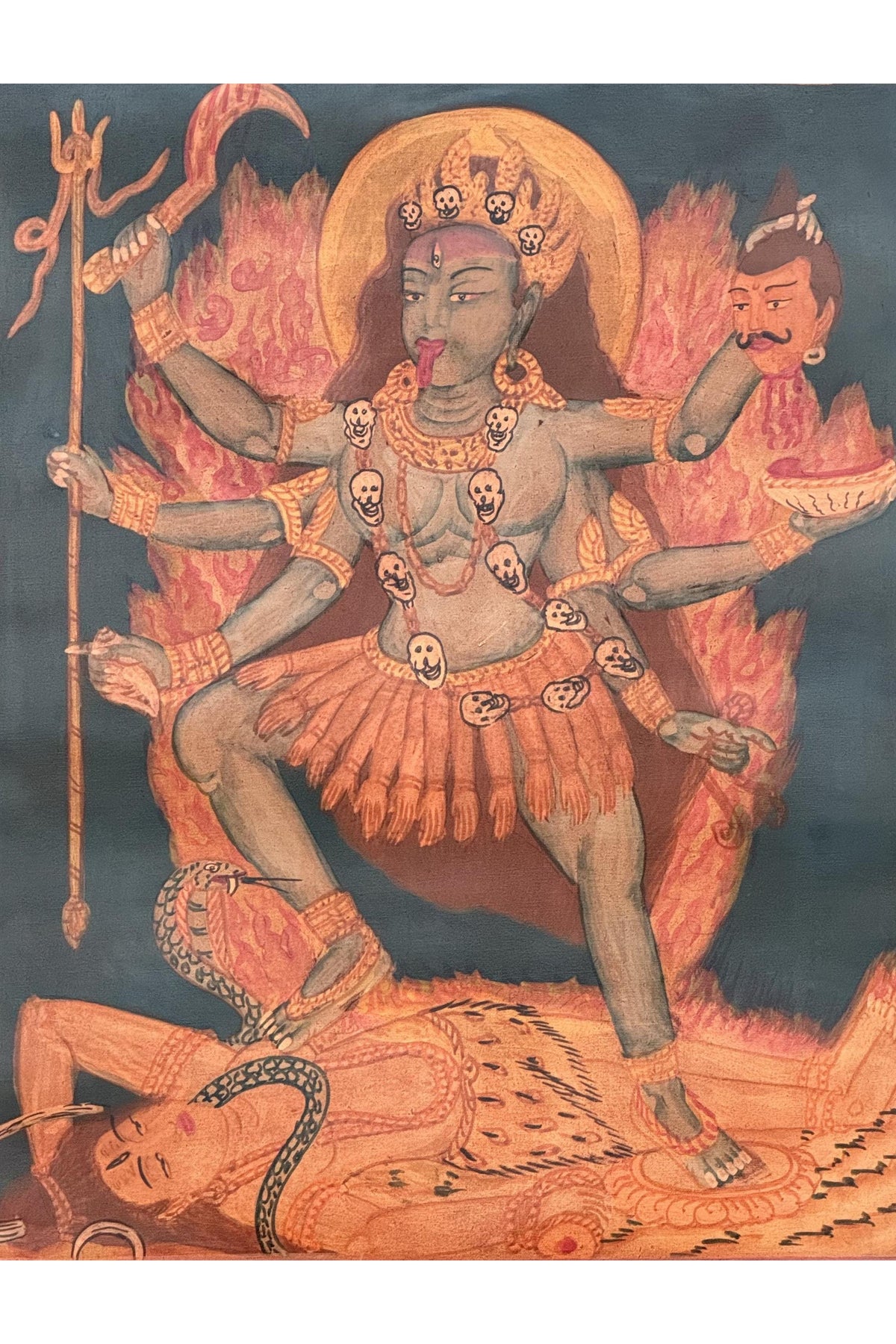 Goddess Kali Mahakali Thangka Painting | Hand-Painted Hindu Art with Silk Brocade
