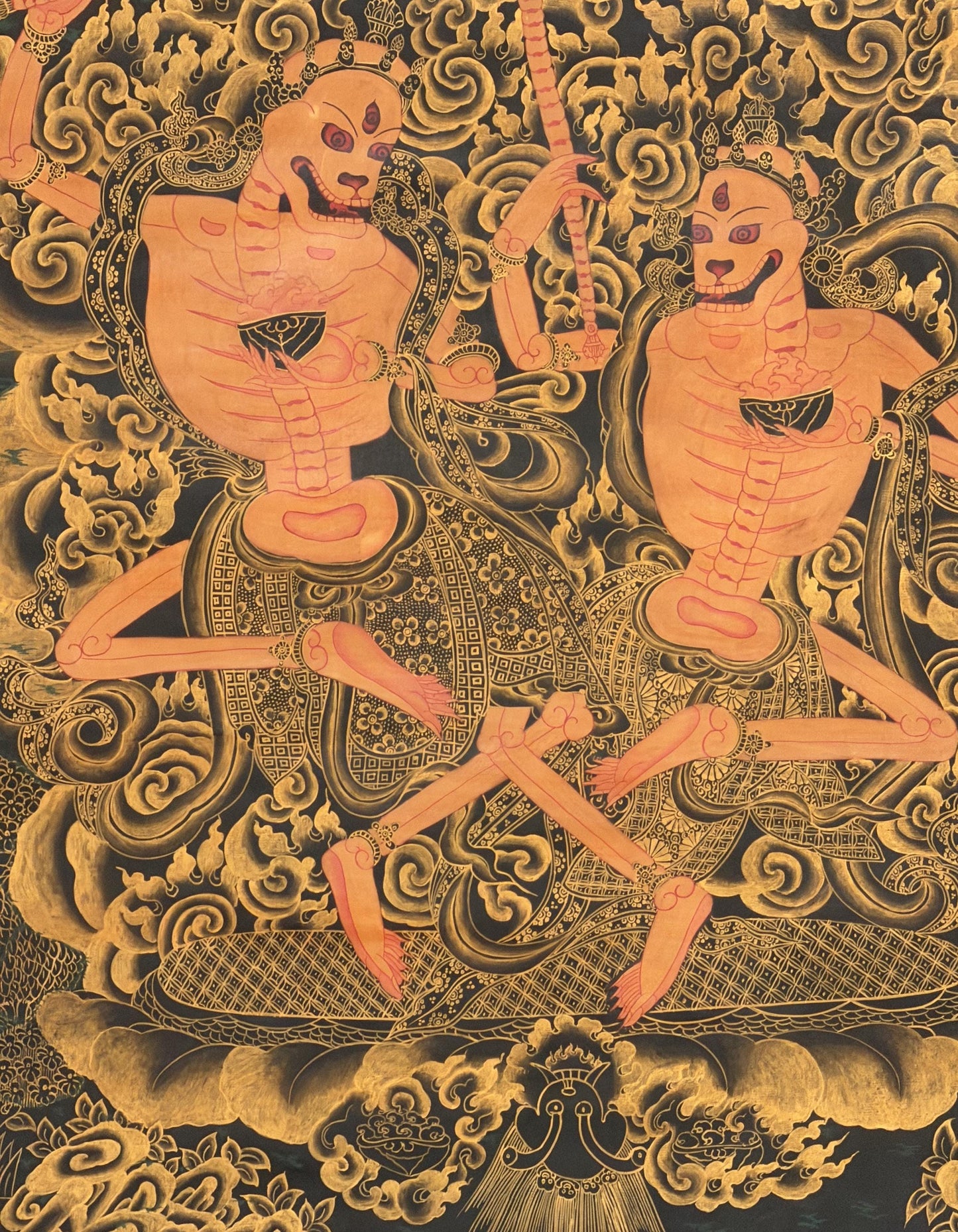 Hand-Painted Citipati Thangka Painting with Silk Brocade