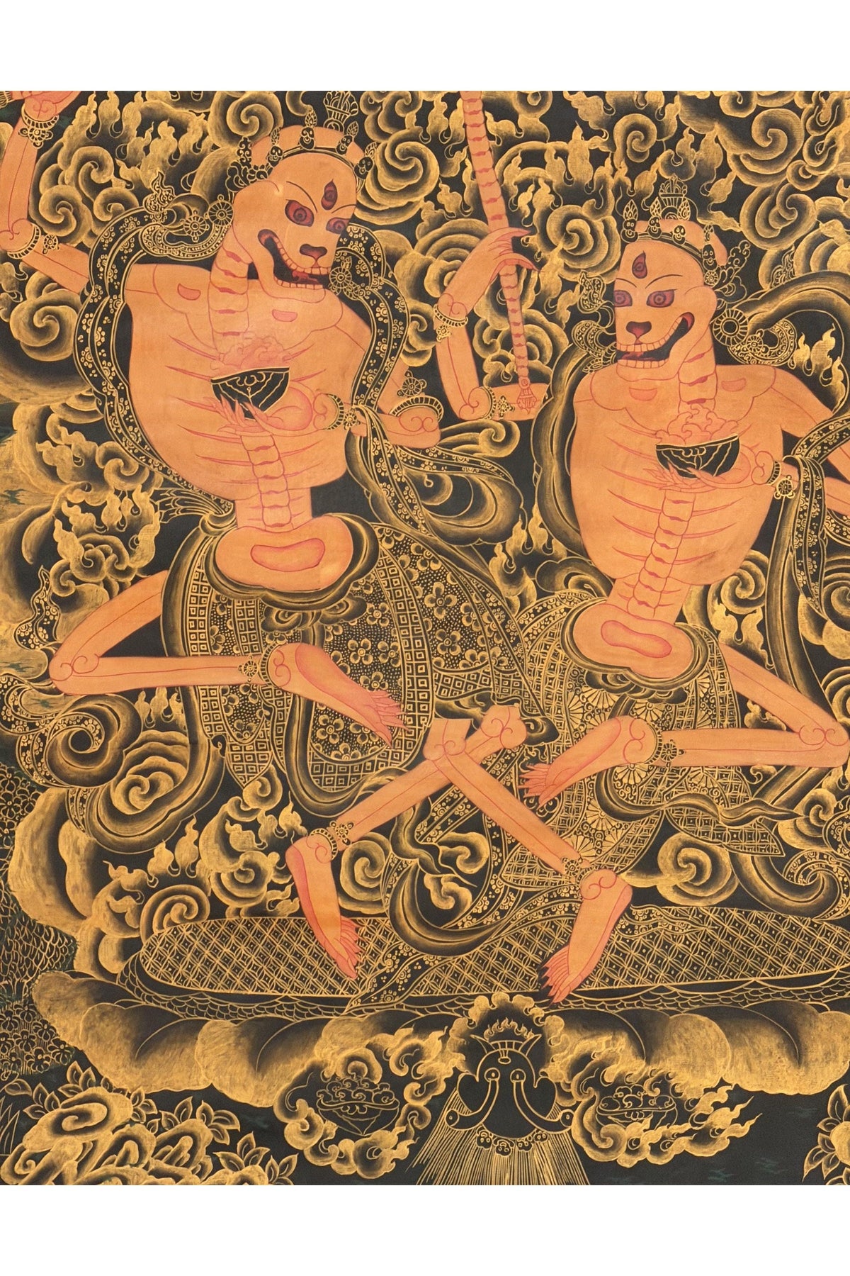 Hand-Painted Citipati Thangka Painting with Silk Brocade