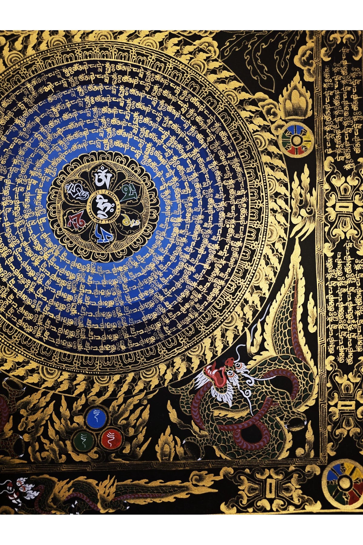 Hand-Painted Dragon Mandala Thangka – Tibetan Buddhist Art, Meditation Decor