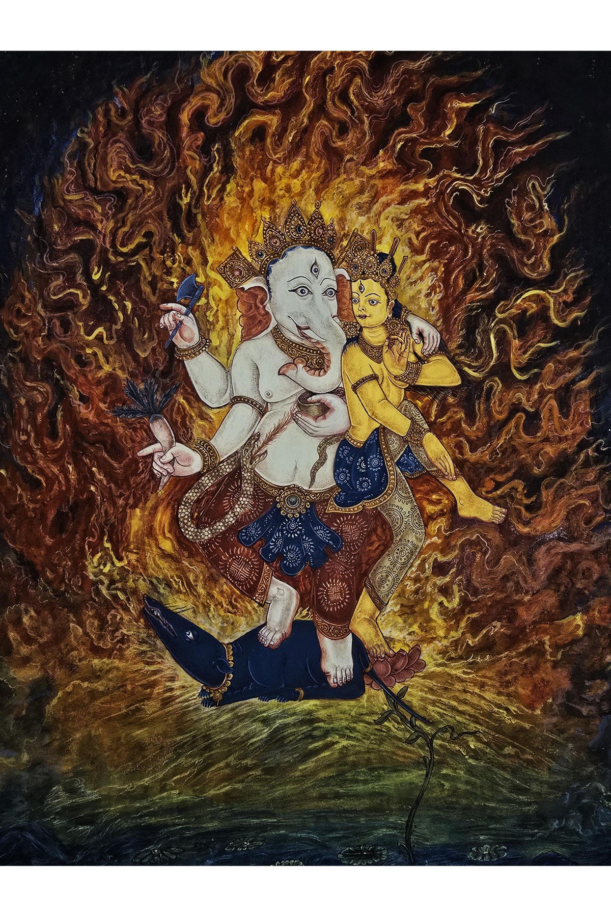 Ganesha Thangka Art | Hindu God of Wisdom | Ganapati Decor | Vedic Mythology | Newari Paubha Painting