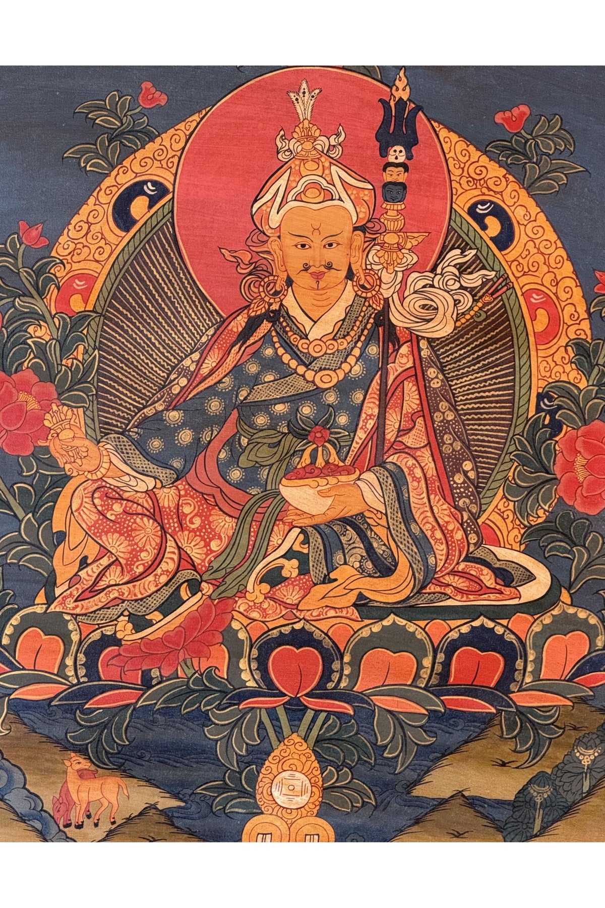 Guru Rinpoche Padmasambhava Thangka Oil Varnished Tibetan Buddhist Art with Brocade