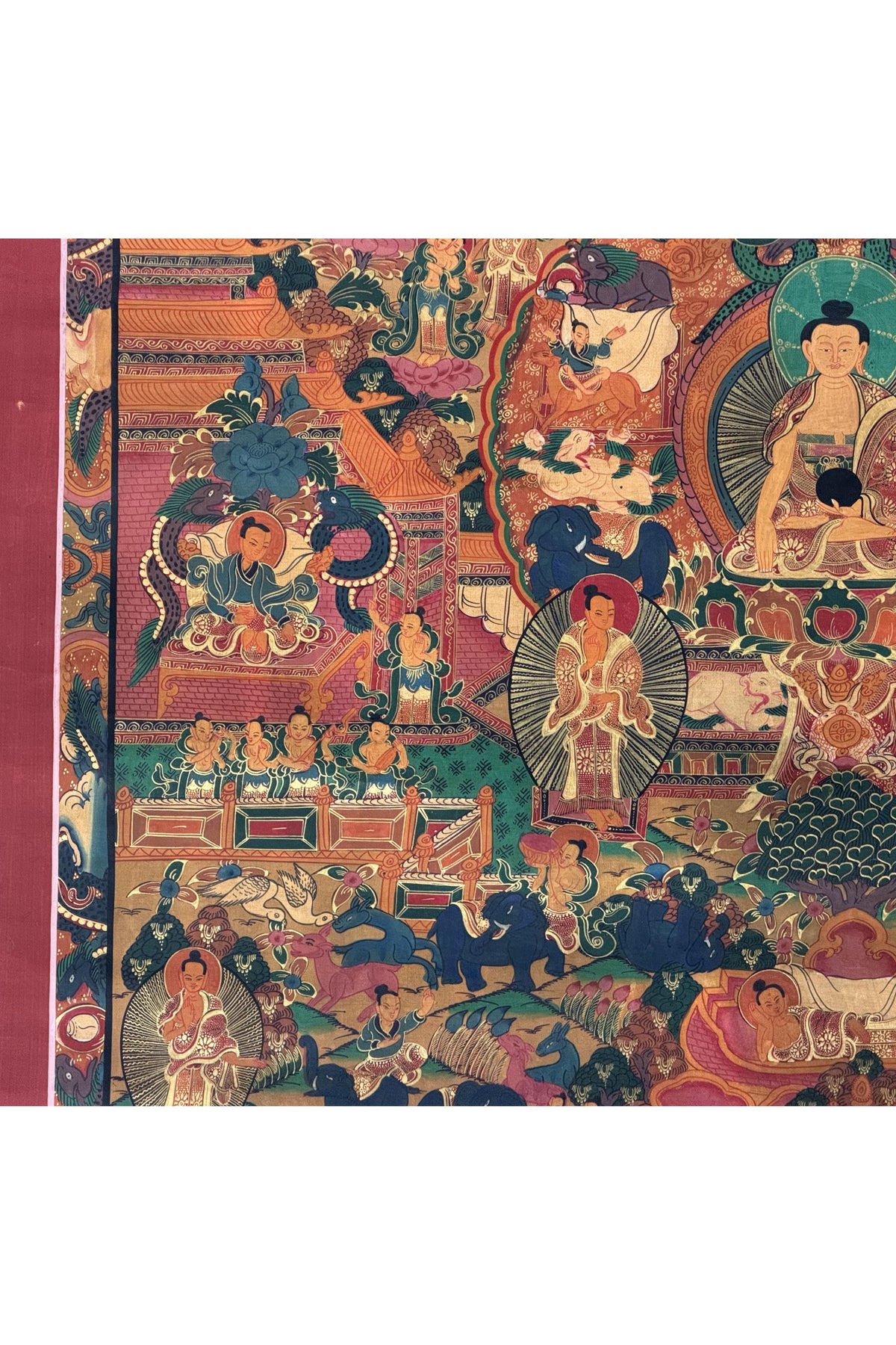 Buddha Life Mandala Thangka | Hand-Painted Tibetan Art | Shakyamuni Life Story | Buddhist Painting
