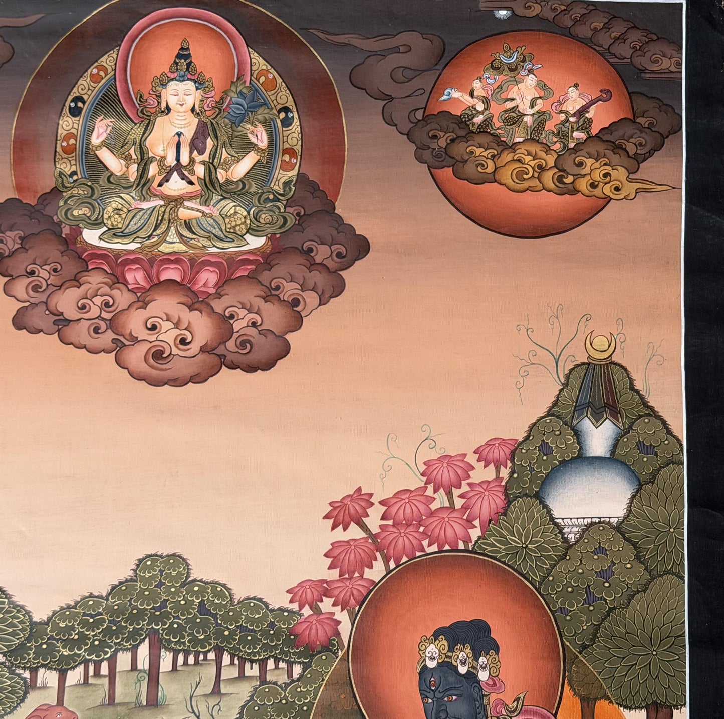 Rig Sung Gompo Thangka Painting – 24K Gold Tibetan Guardian Deity Art – Rare Hand-Painted Masterpiece