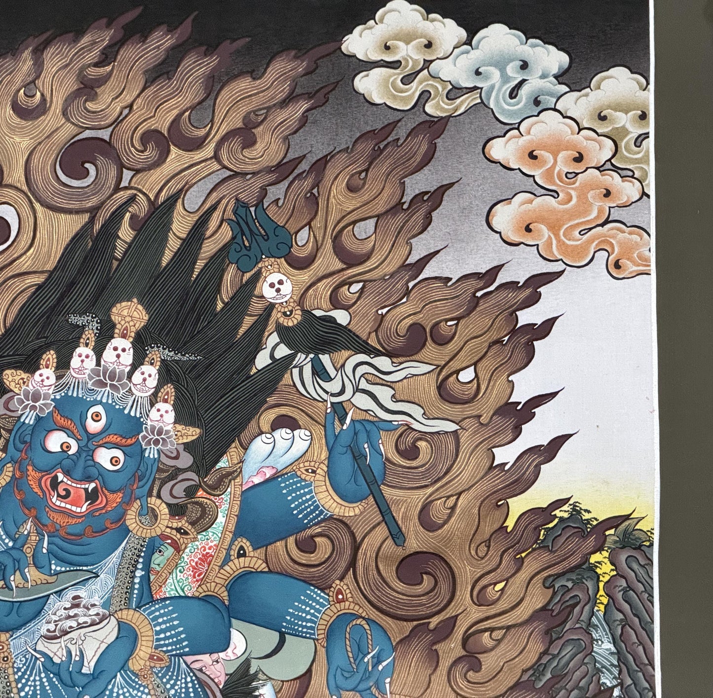 Six-Armed Mahakala Thangka 24K Gold Tibetan Buddhist Protector Painting Rare Masterpiece