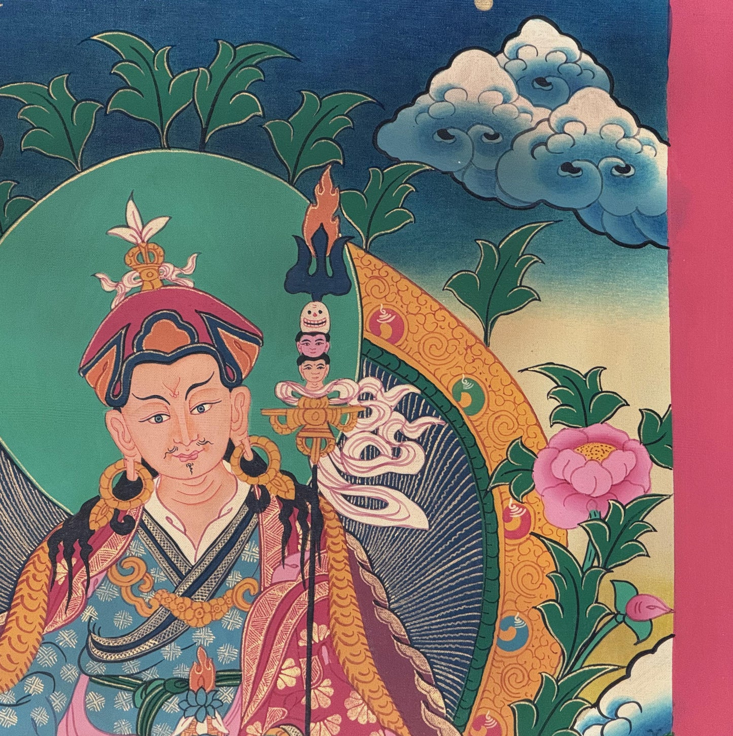 Hand-Painted Guru Rinpoche Padmasambhava Thangka | Smoky Tibetan Buddhist Art