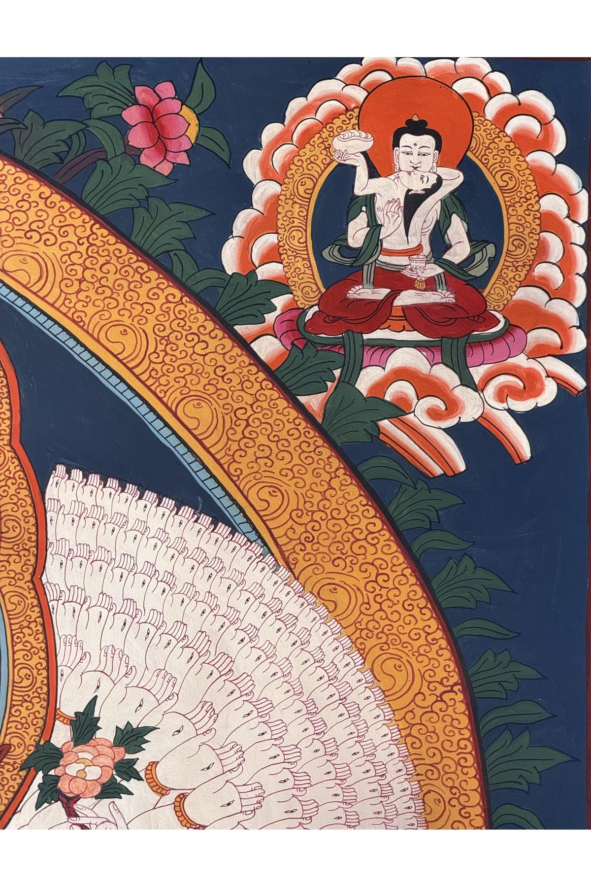 1000-Armed Avalokiteshvara LARGE Hand-Painted Thangka | Sahasrabhuja Chenrezig Old Smoky Art