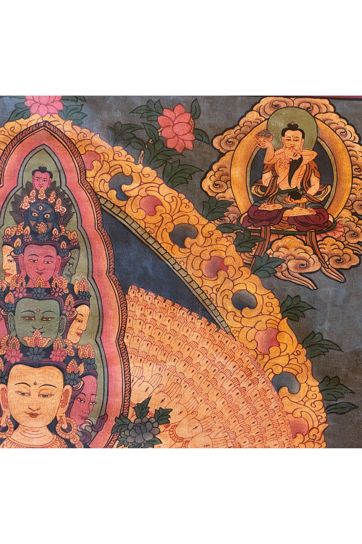 1000-Armed Avalokiteshvara Thangka Painting – Oil-Varnished Tibetan Buddhist Art of Compassion