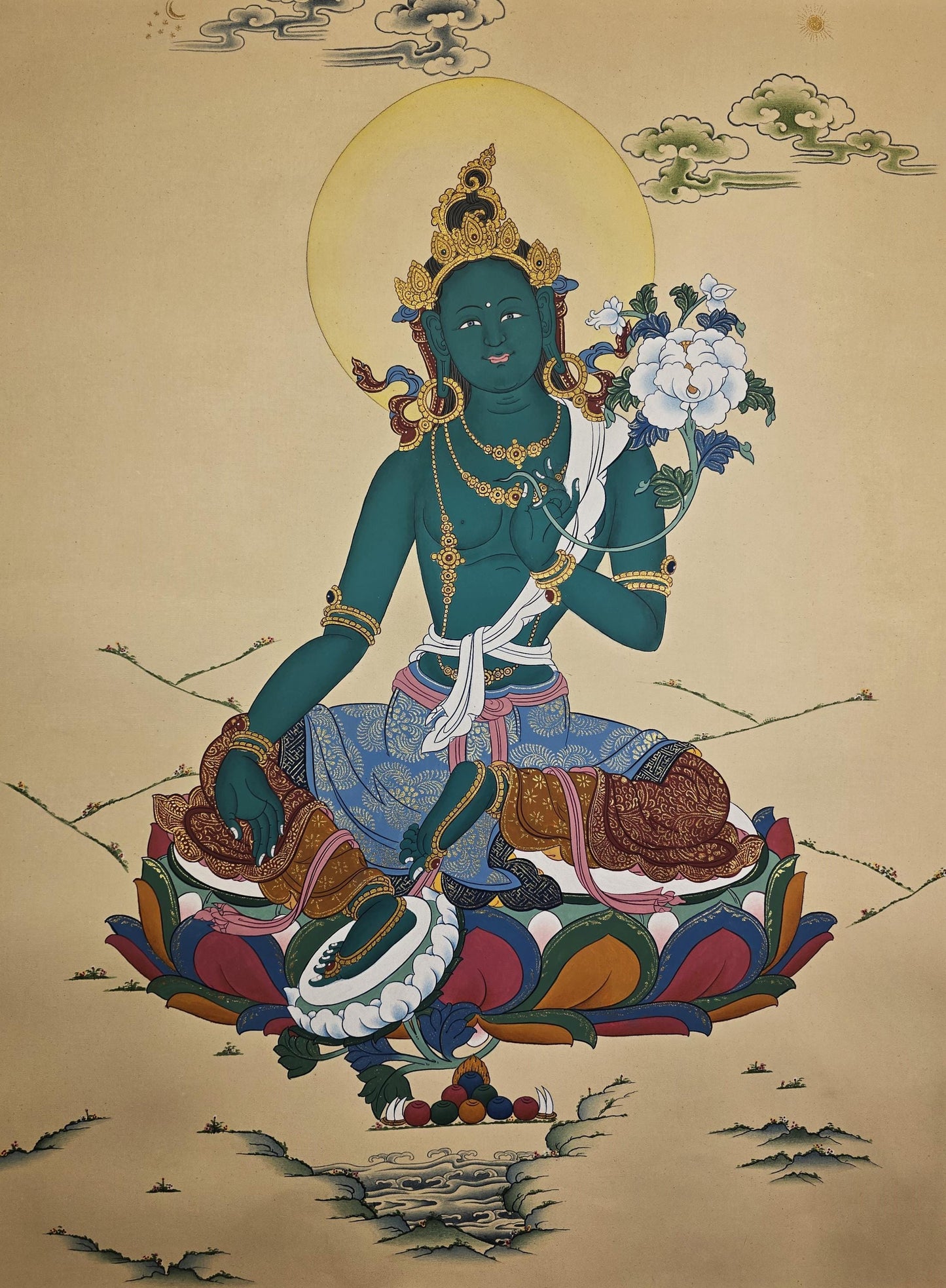 Green Tara Tibetan Thangka Painting in Karma Gadri Style