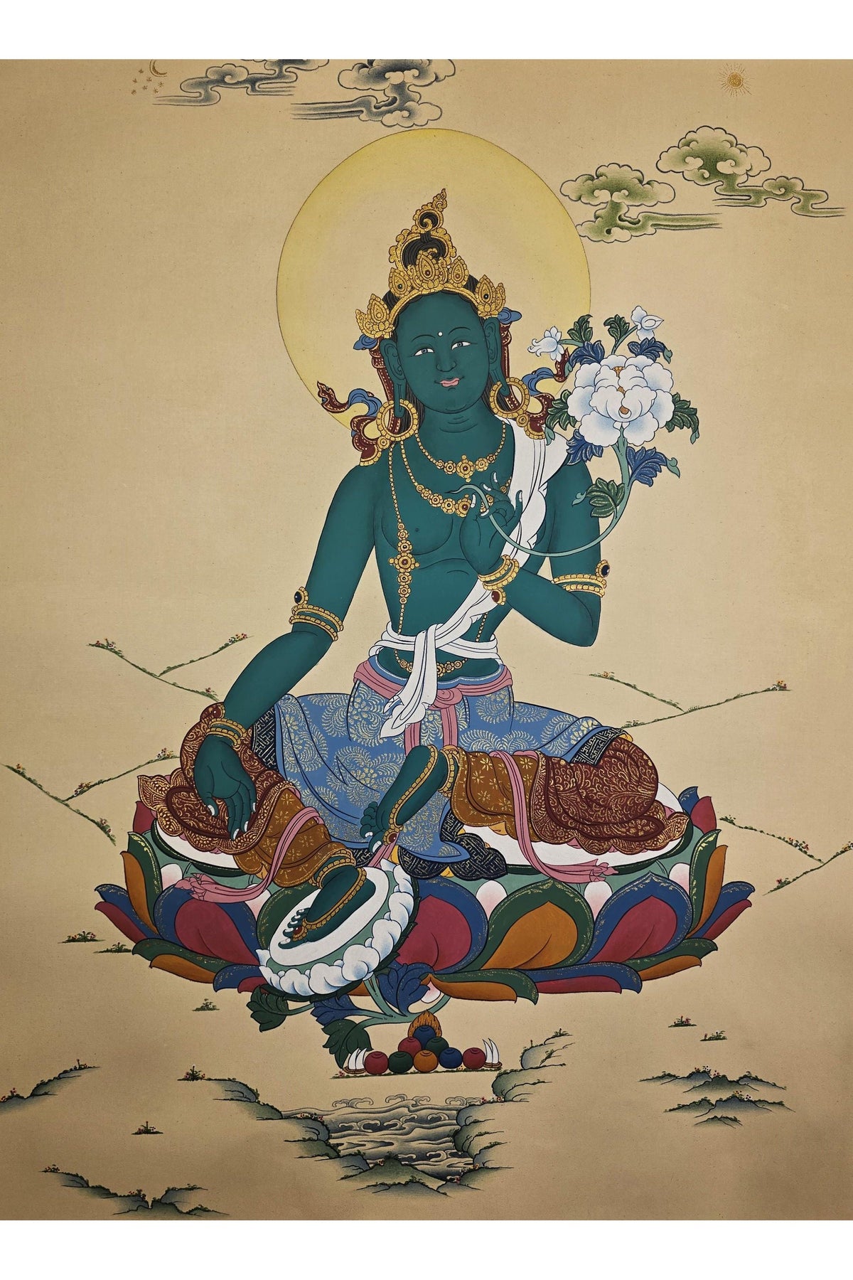 Green Tara Tibetan Thangka Painting in Karma Gadri Style